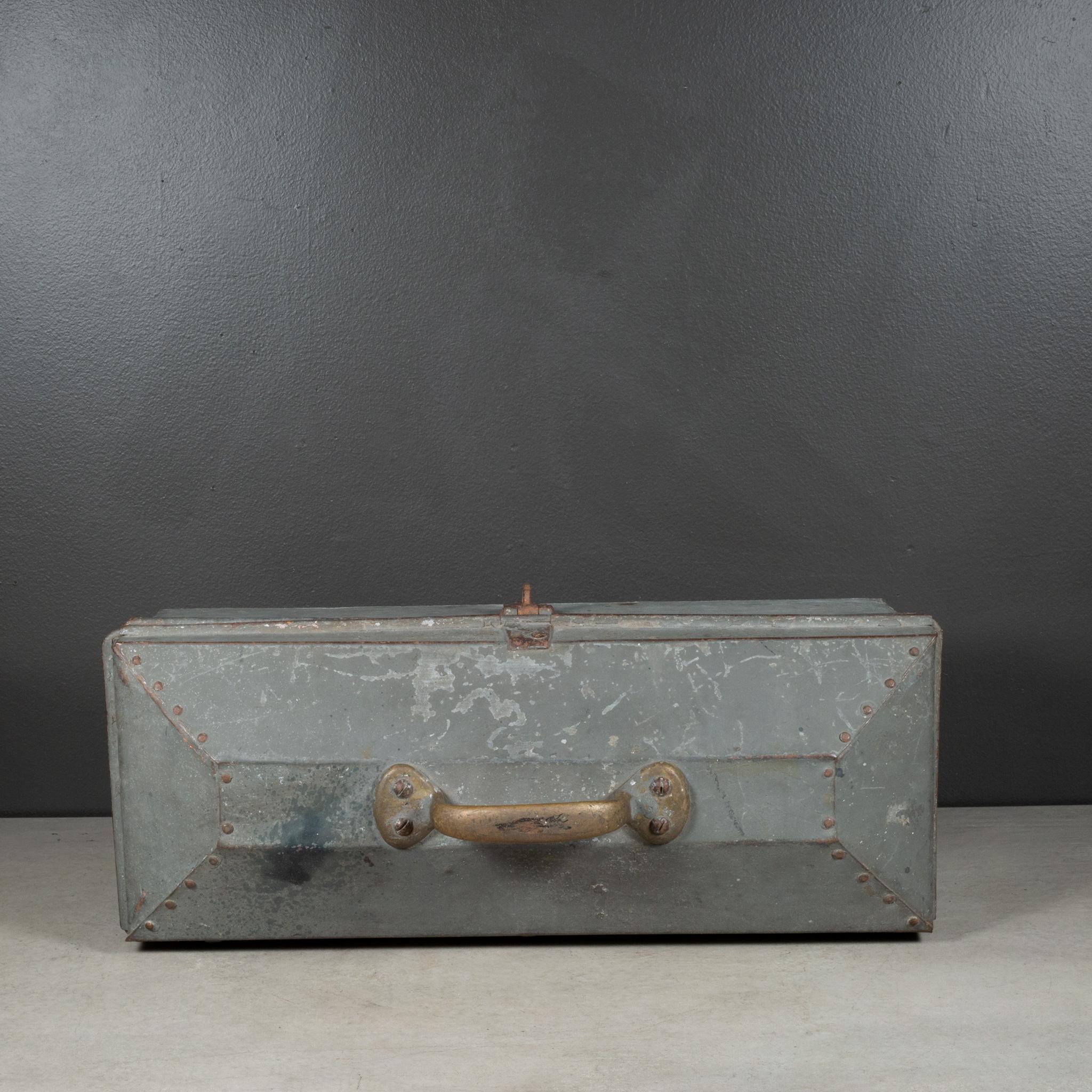 Metal Early 20th c. Factory Toolbox with Solid Bronze Handle c.1930-1940 For Sale