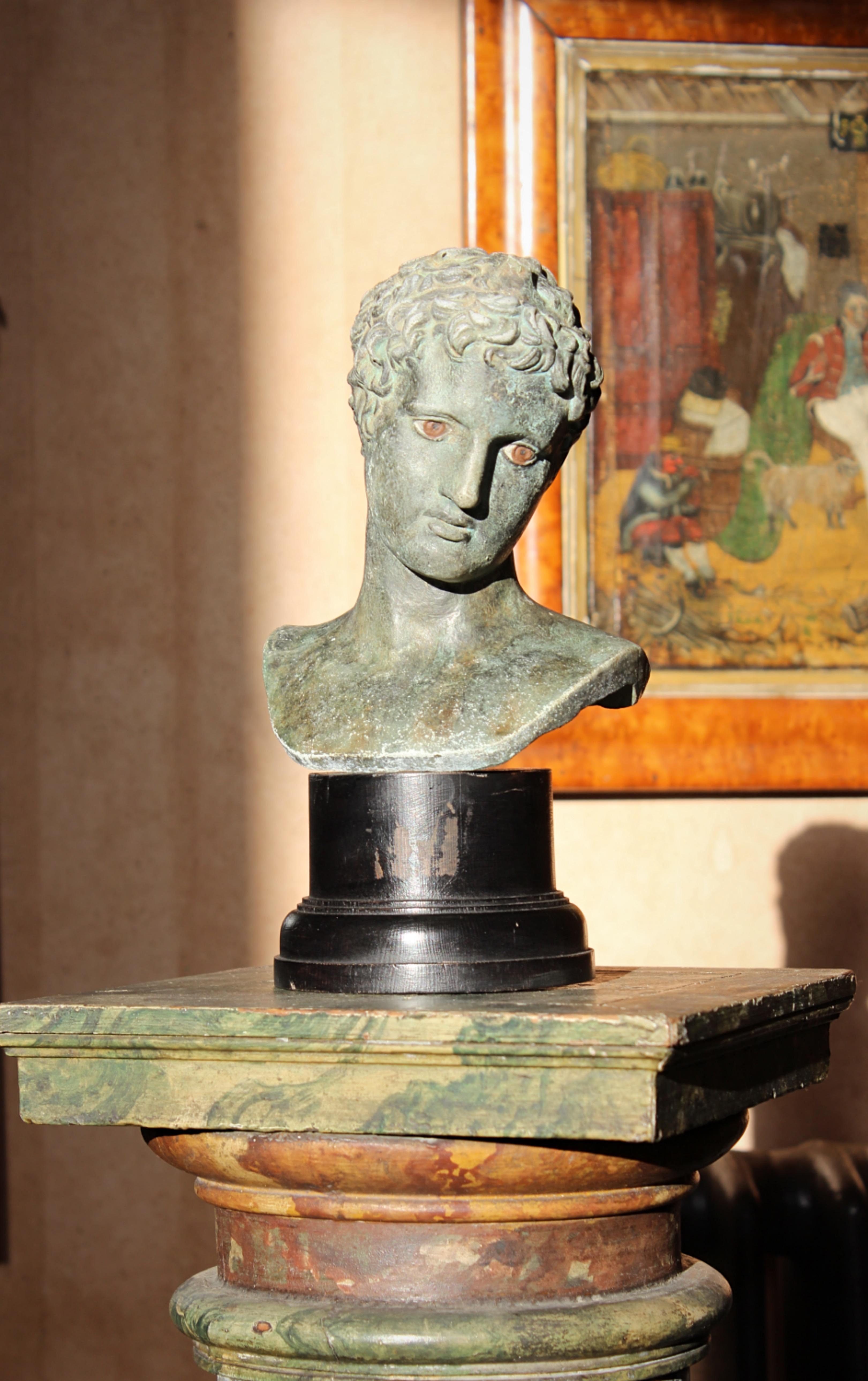 European Early 20th C Faux Bronze & Verdigris Painted Plaster David Grand Tour 