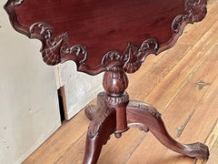 Early 20th C Federal Style Hand Carved Mahogany Piecrust Edge Tilt-top Tea Table