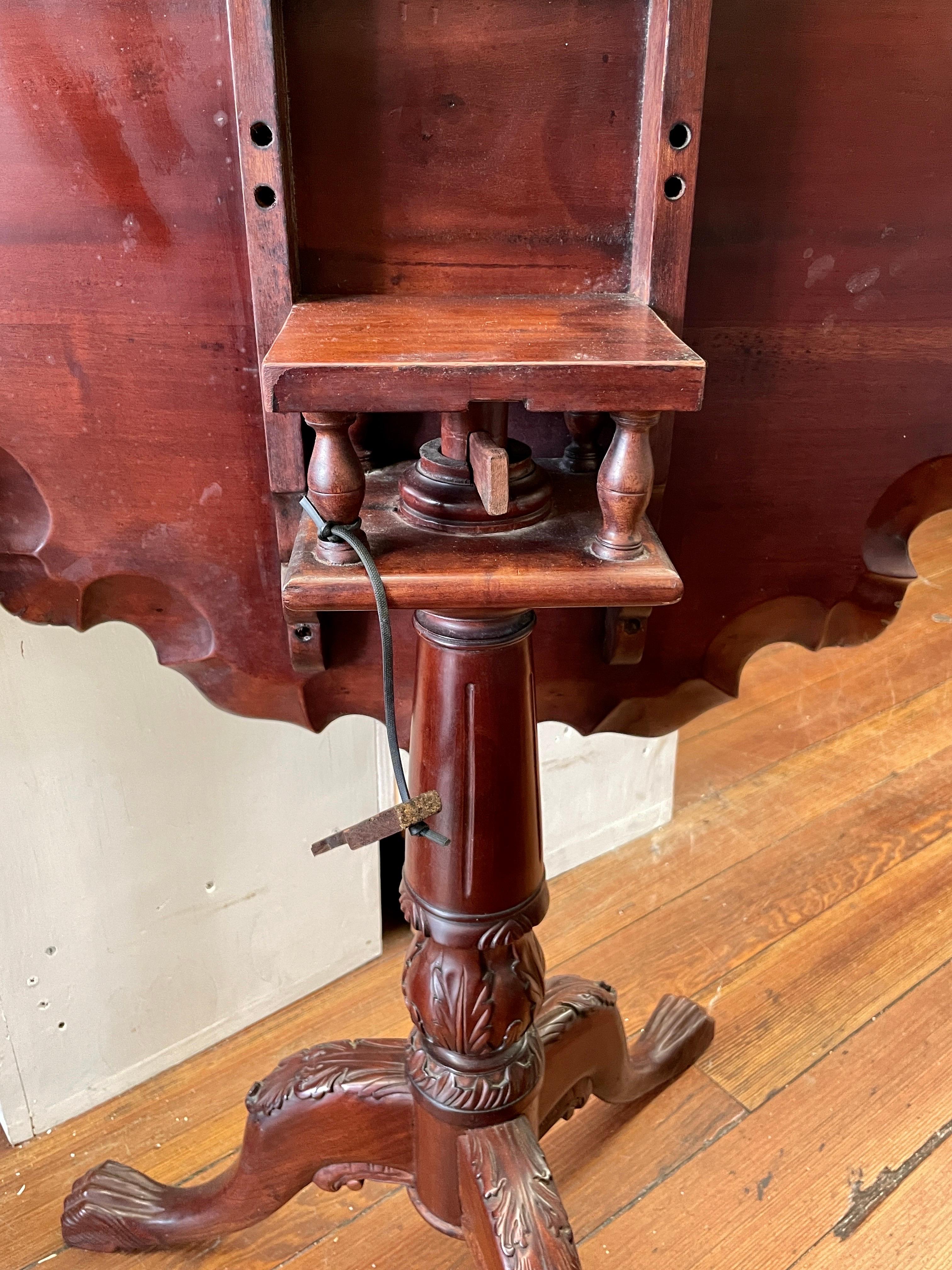 Early 20th C Federal Style Hand Carved Mahogany Piecrust Edge Tilt-top Tea Table In Good Condition For Sale In Charleston, SC