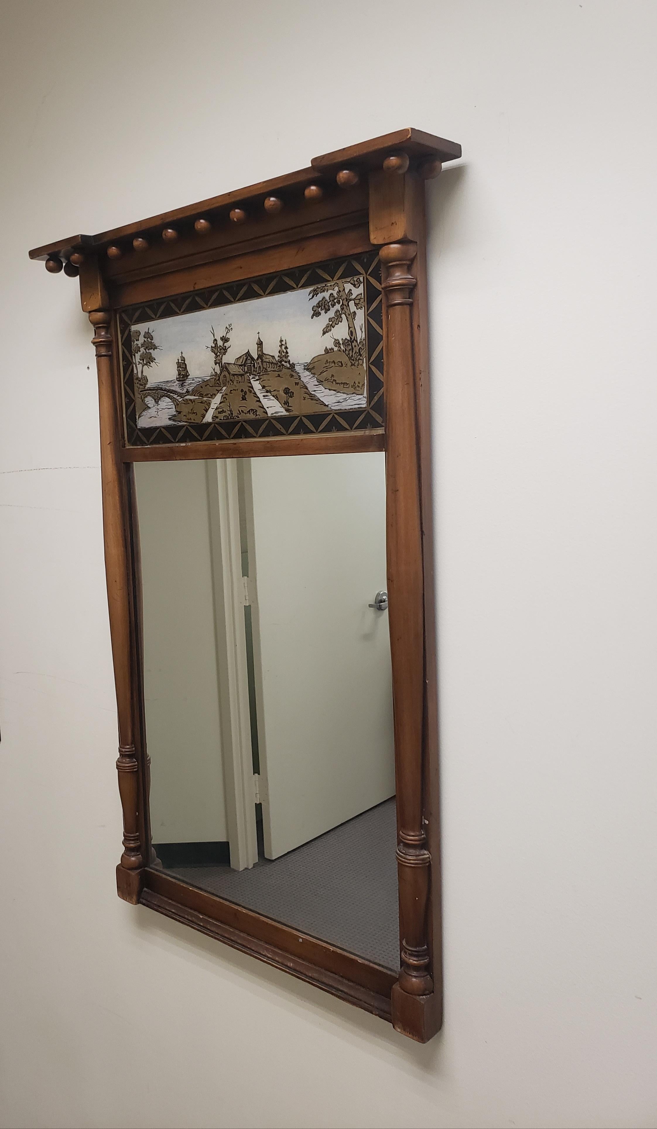 Other Early 20th Century Federal Style Mahogany And Eglomise Wall Trumeau Mirror For Sale