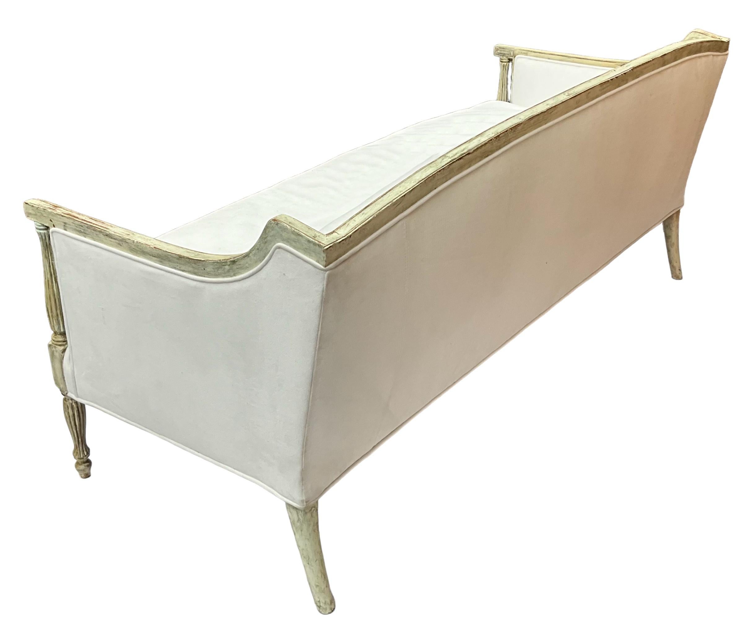 American Early 20th-C. Federal Style Sofa W/ Painted Gustavian Finish & White Upholstery 