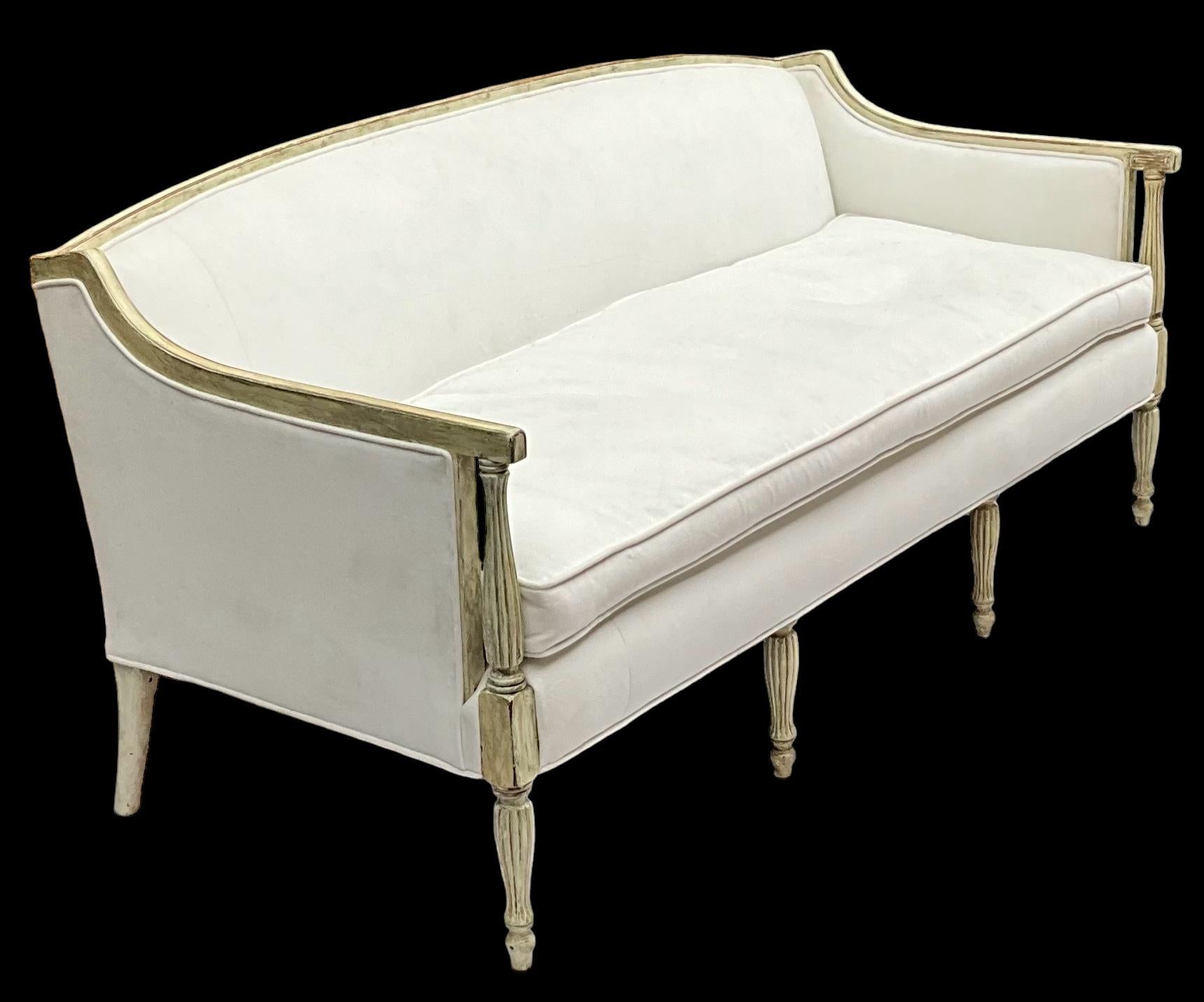 Early 20th-C. Federal Style Sofa W/ Painted Gustavian Finish & White Upholstery  In Good Condition In Kennesaw, GA