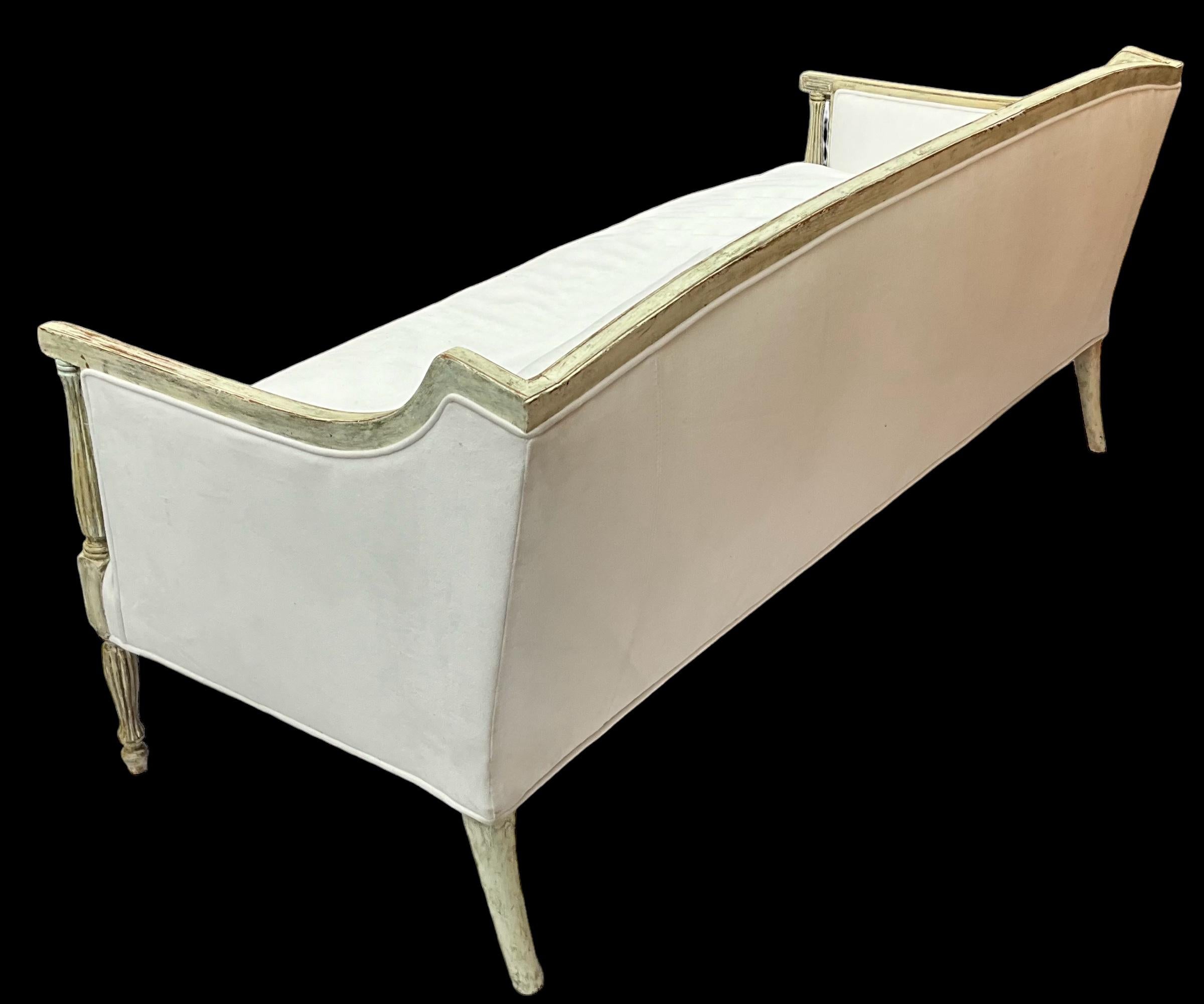 20th Century Early 20th-C. Federal Style Sofa W/ Painted Gustavian Finish & White Upholstery 
