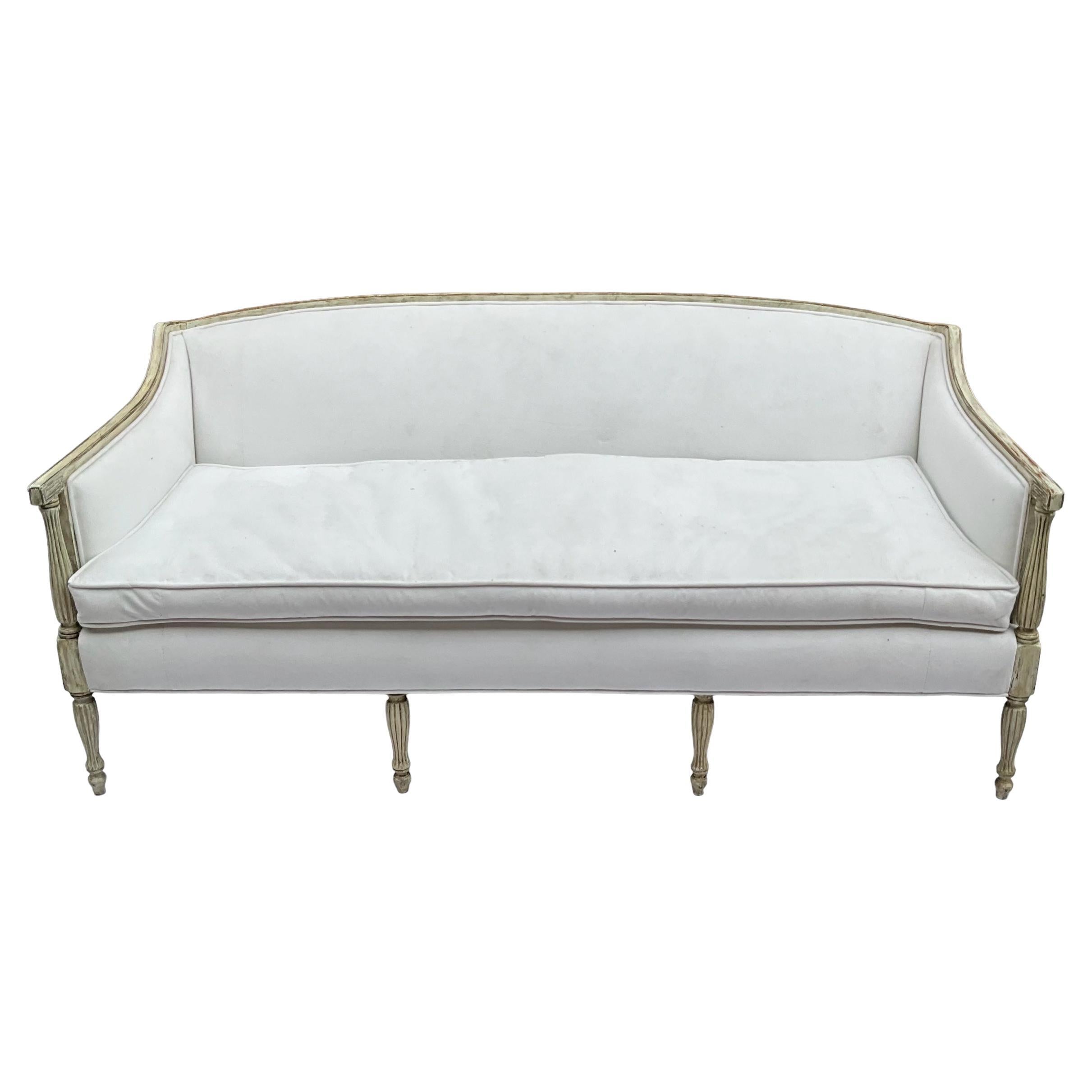 Early 20th-C. Federal Style Sofa W/ Painted Gustavian Finish & White Upholstery 