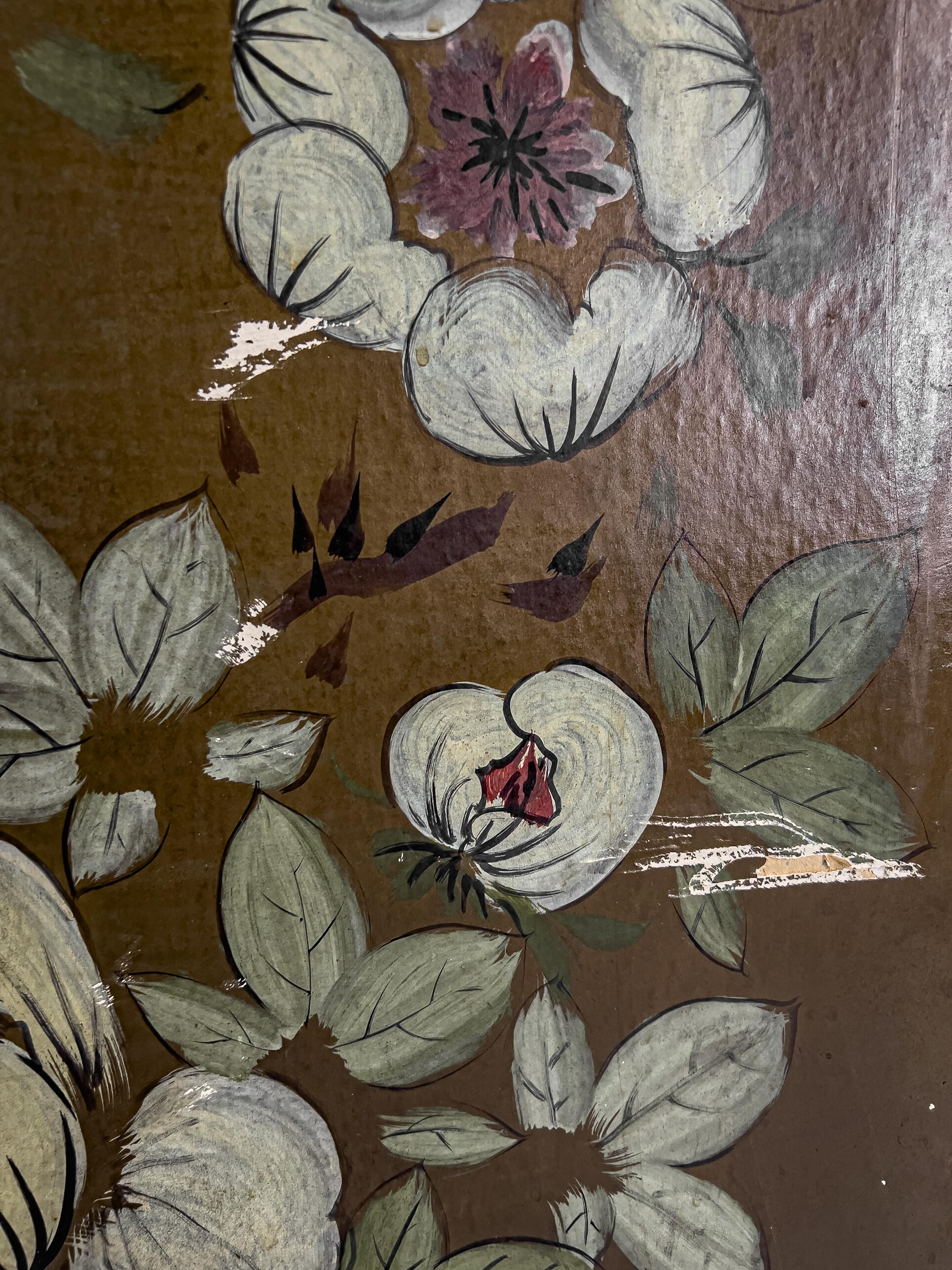 Klappbarer Raumteiler mit Blumenmuster aus dem frühen 20. Jahrhundert im Angebot 1