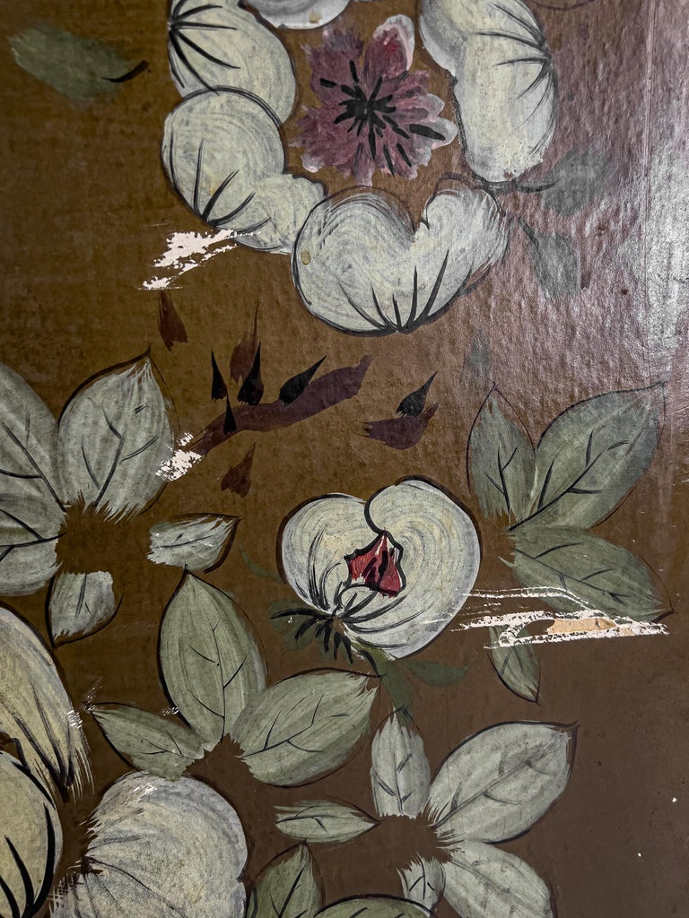 Wood Early 20th C. Floral Folding Screen For Sale