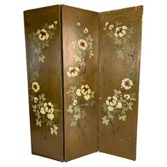 Antique Early 20th C. Floral Folding Screen