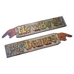 Antique Early 20th C Folk Art Fairground "Now Boys" & "Now Ladies" Manicule Signs