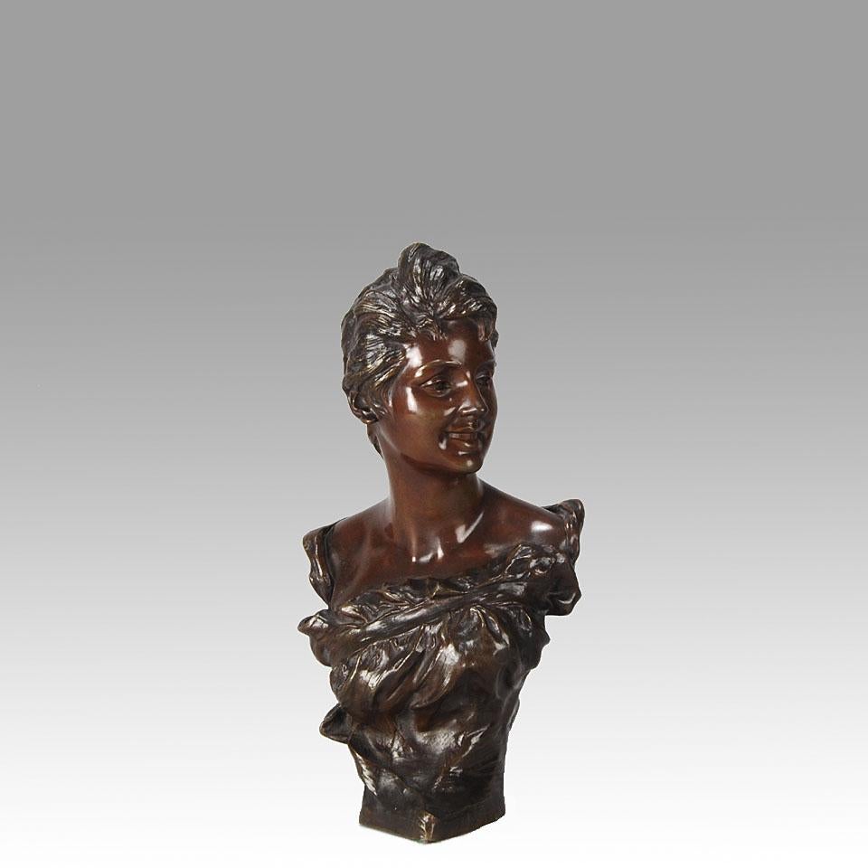 Early 20th C French Art Nouveau Bronze Bust “Brigitte” by Van Der Straeten For Sale 6