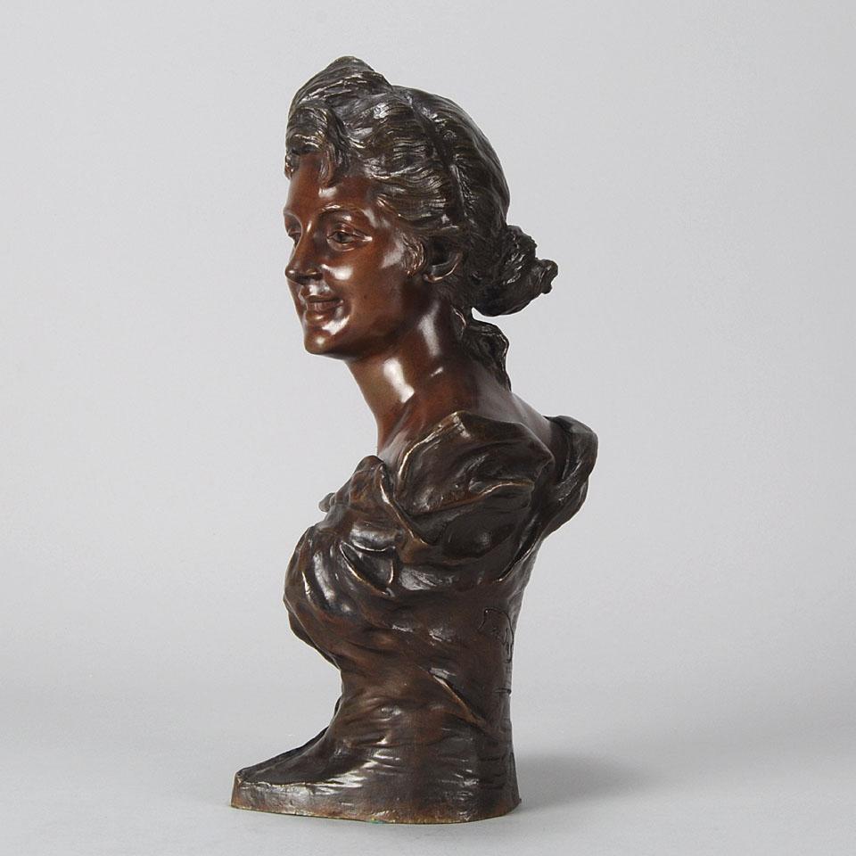 Early 20th C French Art Nouveau Bronze Bust “Brigitte” by Van Der Straeten In Excellent Condition For Sale In London, GB