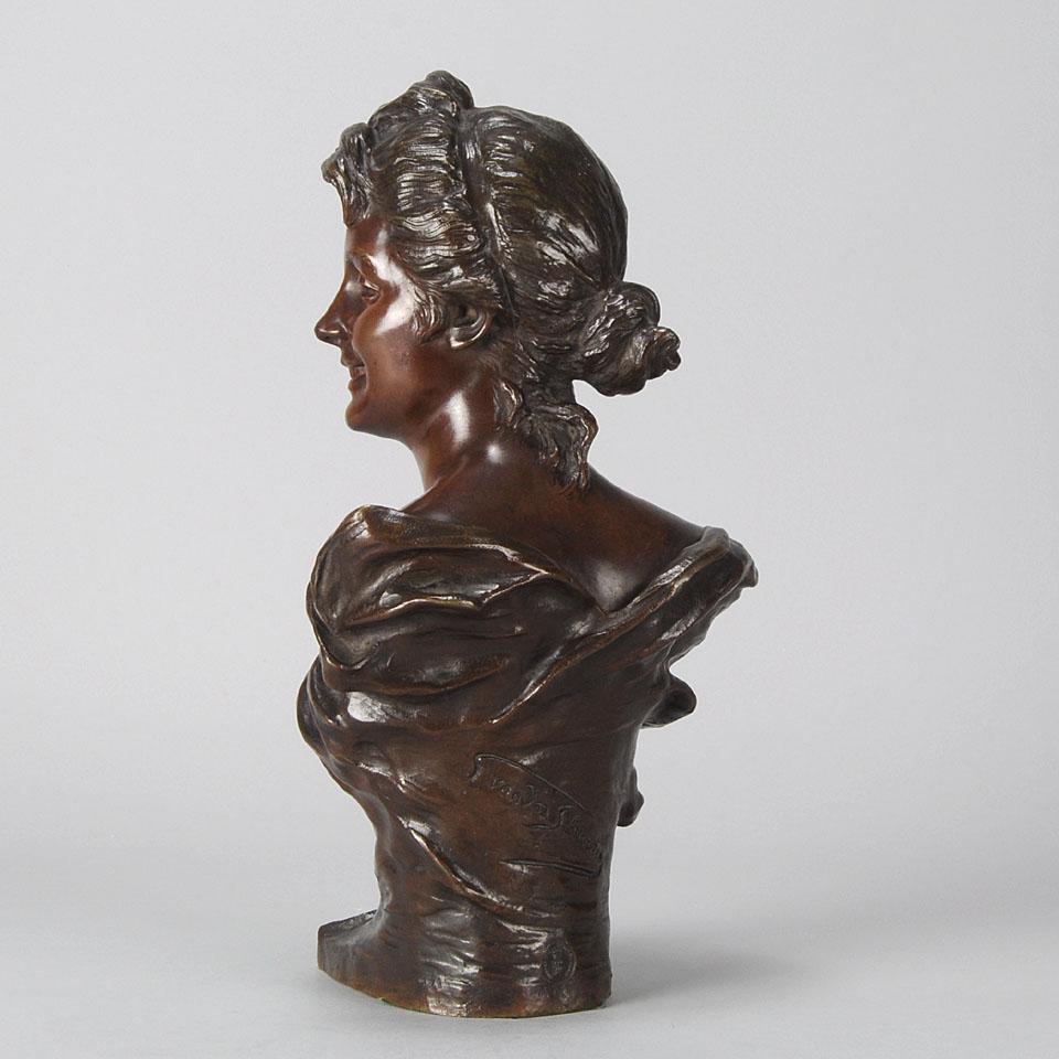 Early 20th Century Early 20th C French Art Nouveau Bronze Bust “Brigitte” by Van Der Straeten For Sale