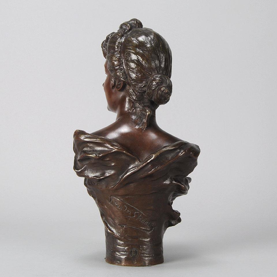 Early 20th C French Art Nouveau Bronze Bust “Brigitte” by Van Der Straeten For Sale 1
