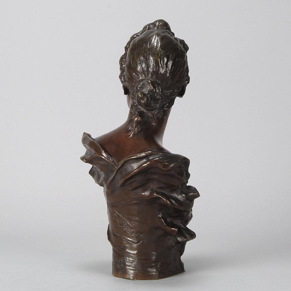 Early 20th C French Art Nouveau Bronze Bust “Brigitte” by Van Der Straeten For Sale 1