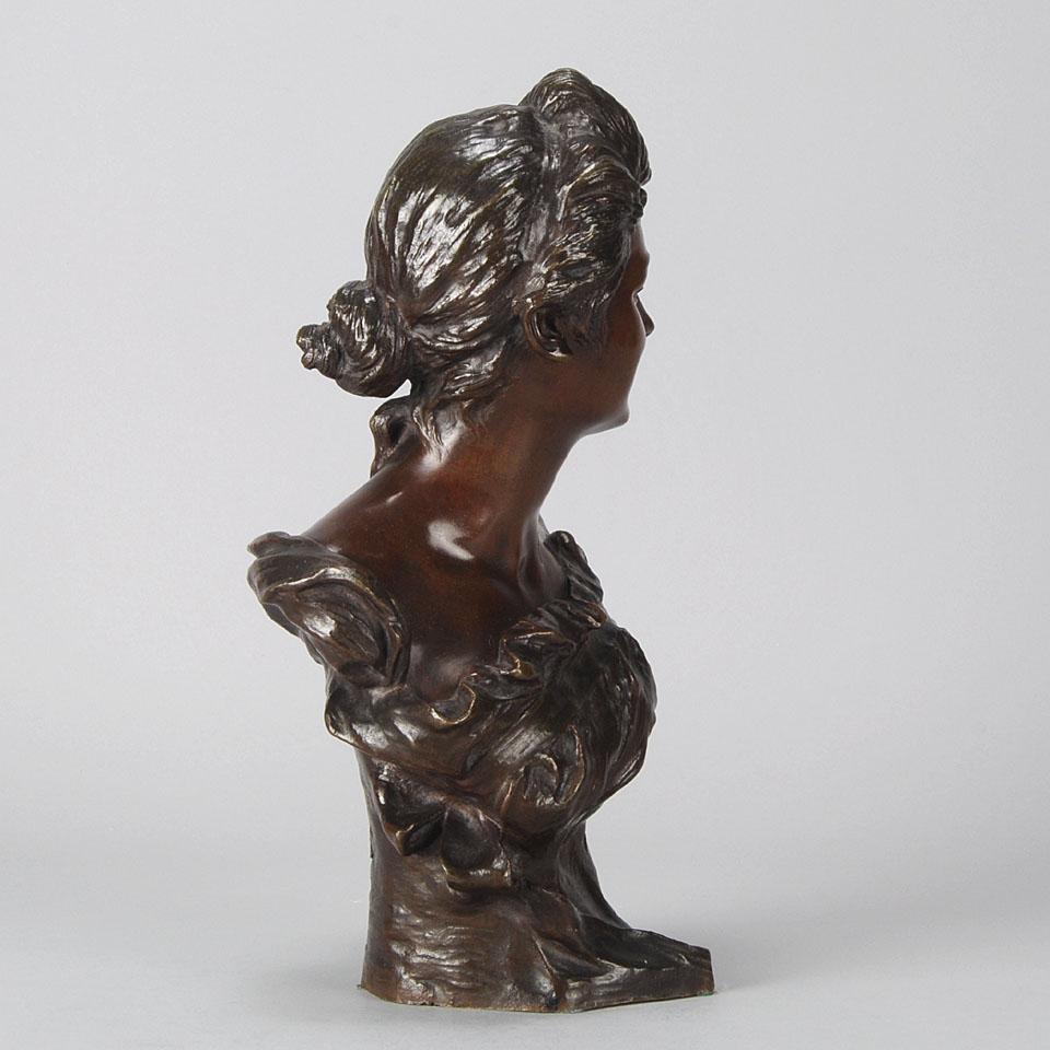 Early 20th C French Art Nouveau Bronze Bust “Brigitte” by Van Der Straeten For Sale 3