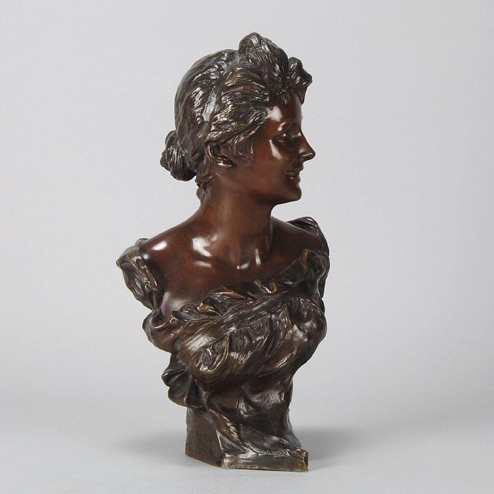Early 20th C French Art Nouveau Bronze Bust “Brigitte” by Van Der Straeten For Sale 4