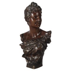 Early 20th C French Art Nouveau Bronze Bust “Brigitte” by Van Der Straeten