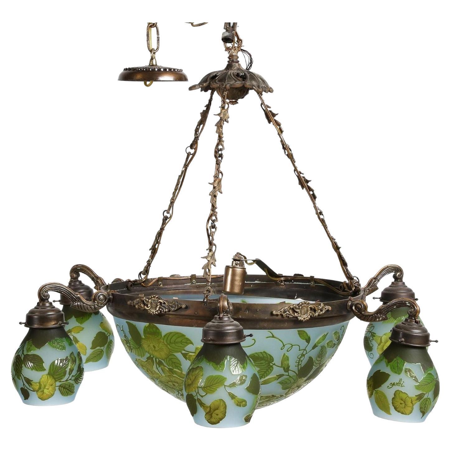 Early 20th C. French Art Nouveau Chandelier, Signed Galle