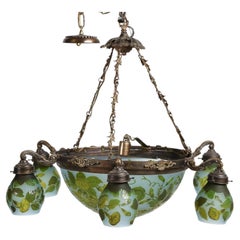 Early 20th C. French Art Nouveau Chandelier, Signed Galle