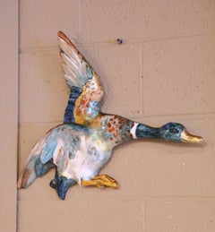 Early 20th C. French Barbotine Faience Duck Wall Sculpture by Edmond Lachenal