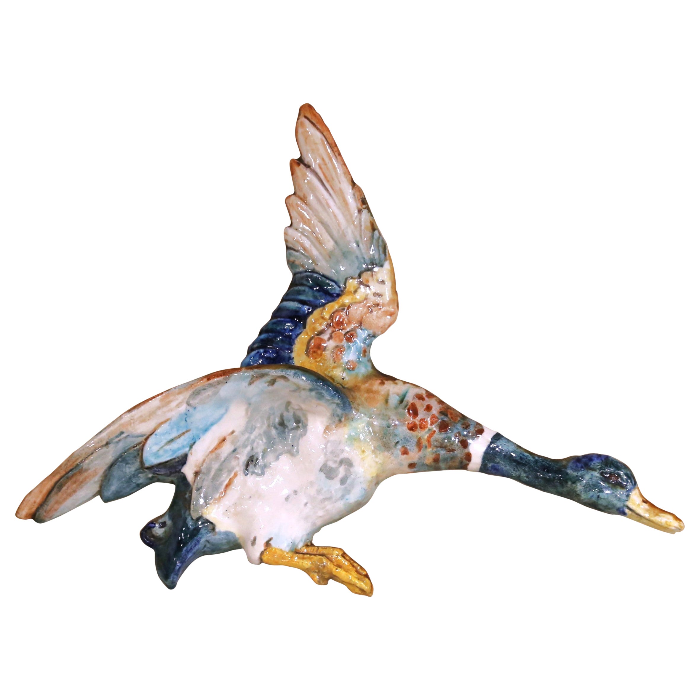 Sculpture murale de canard en faïence Barbotine d'Edmond Lachenal, début du 20ème siècle. en vente