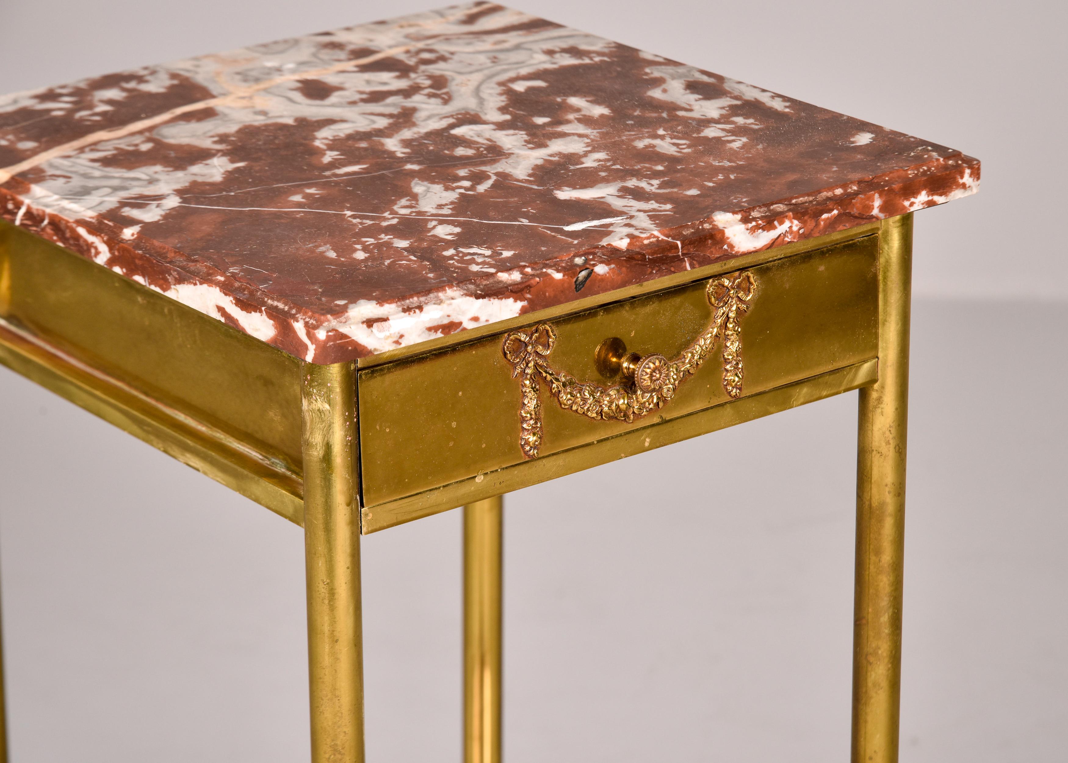 Early 20th C French Brass and Marble Two Tier Side Table For Sale 6
