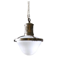 Early 20th C French Caged Brass Prismatic Glass Pendant Light