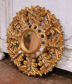 Early 20th C. French Carved Giltwood Sunburst Mirror with Cut Glass Insets
