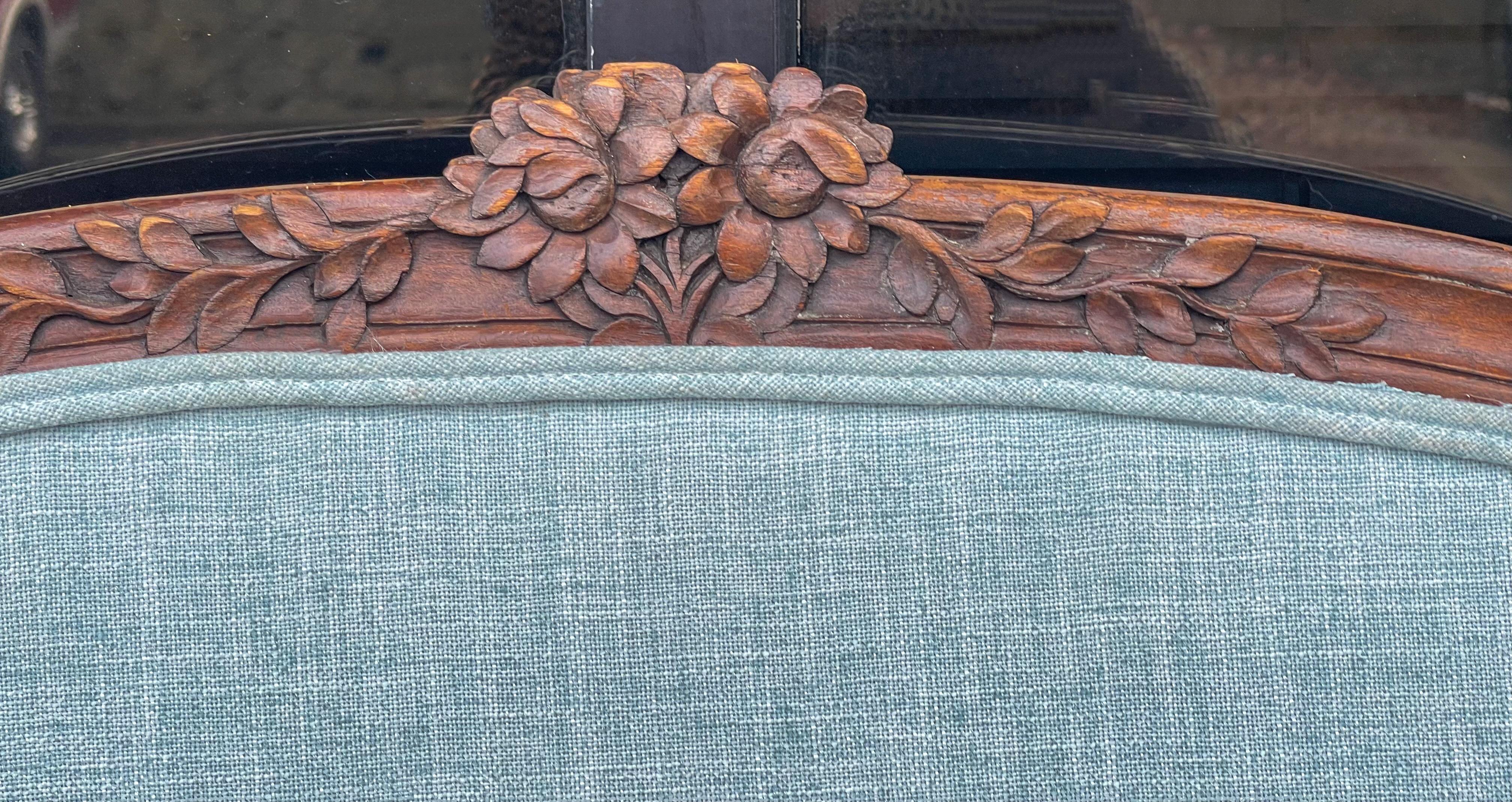 Early 20th-C. French Carved Oak Daybed or Twin Headboards in Turquoise 1