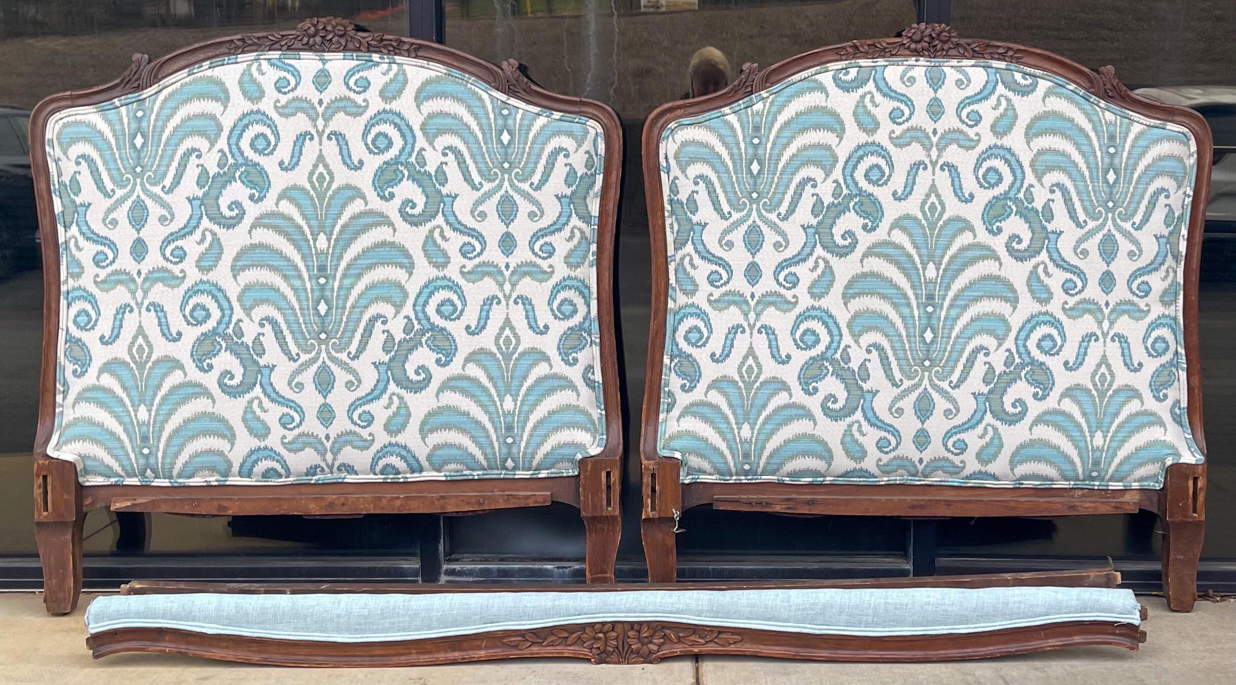 Early 20th-C. French Carved Oak Daybed or Twin Headboards in Turquoise 2