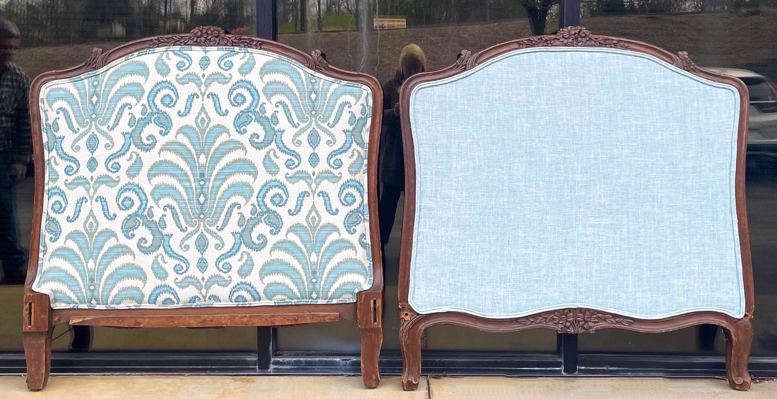 Early 20th-C. French Carved Oak Daybed or Twin Headboards in Turquoise 3