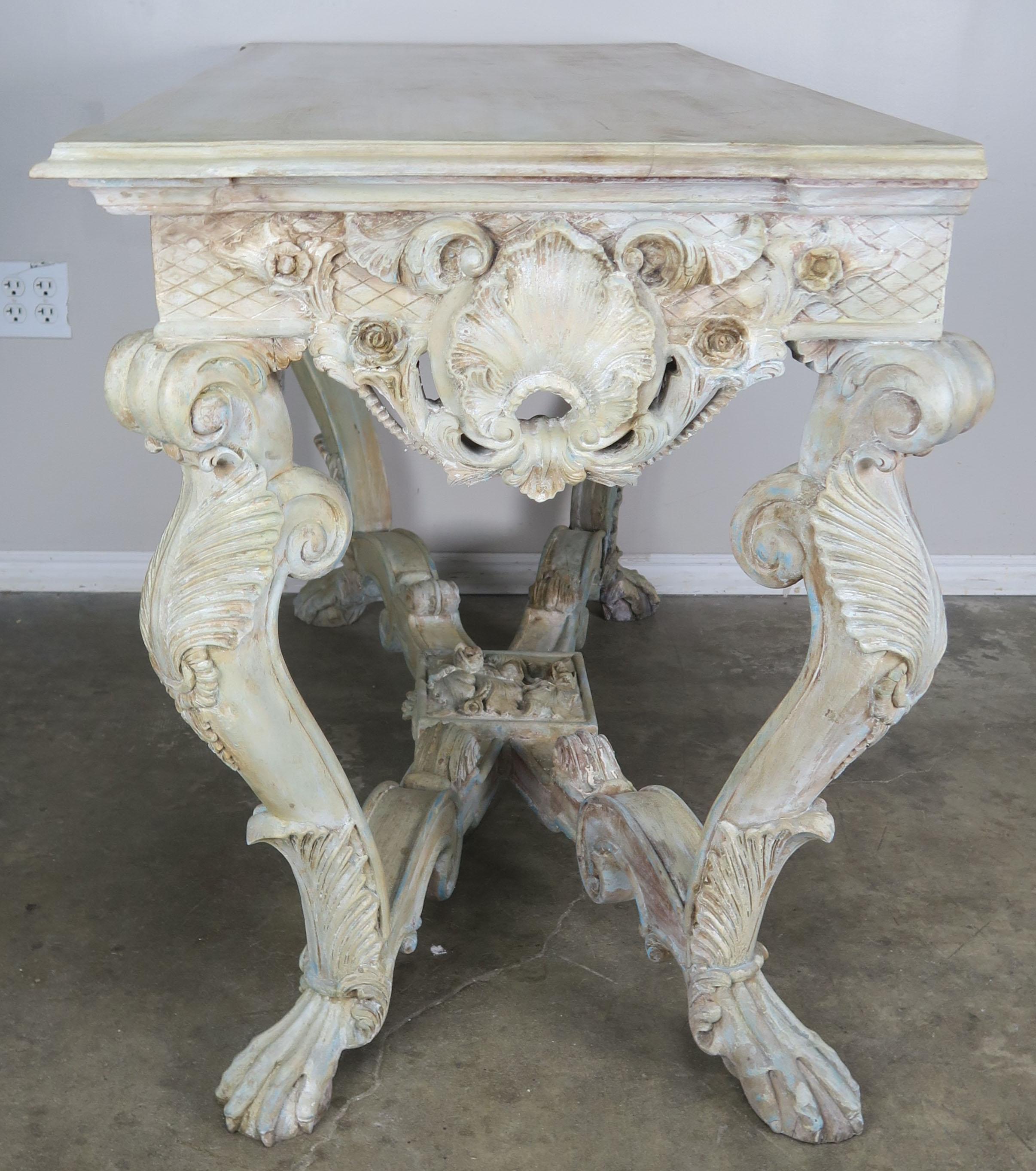 Early 20th Century French Carved Painted Console Table 3