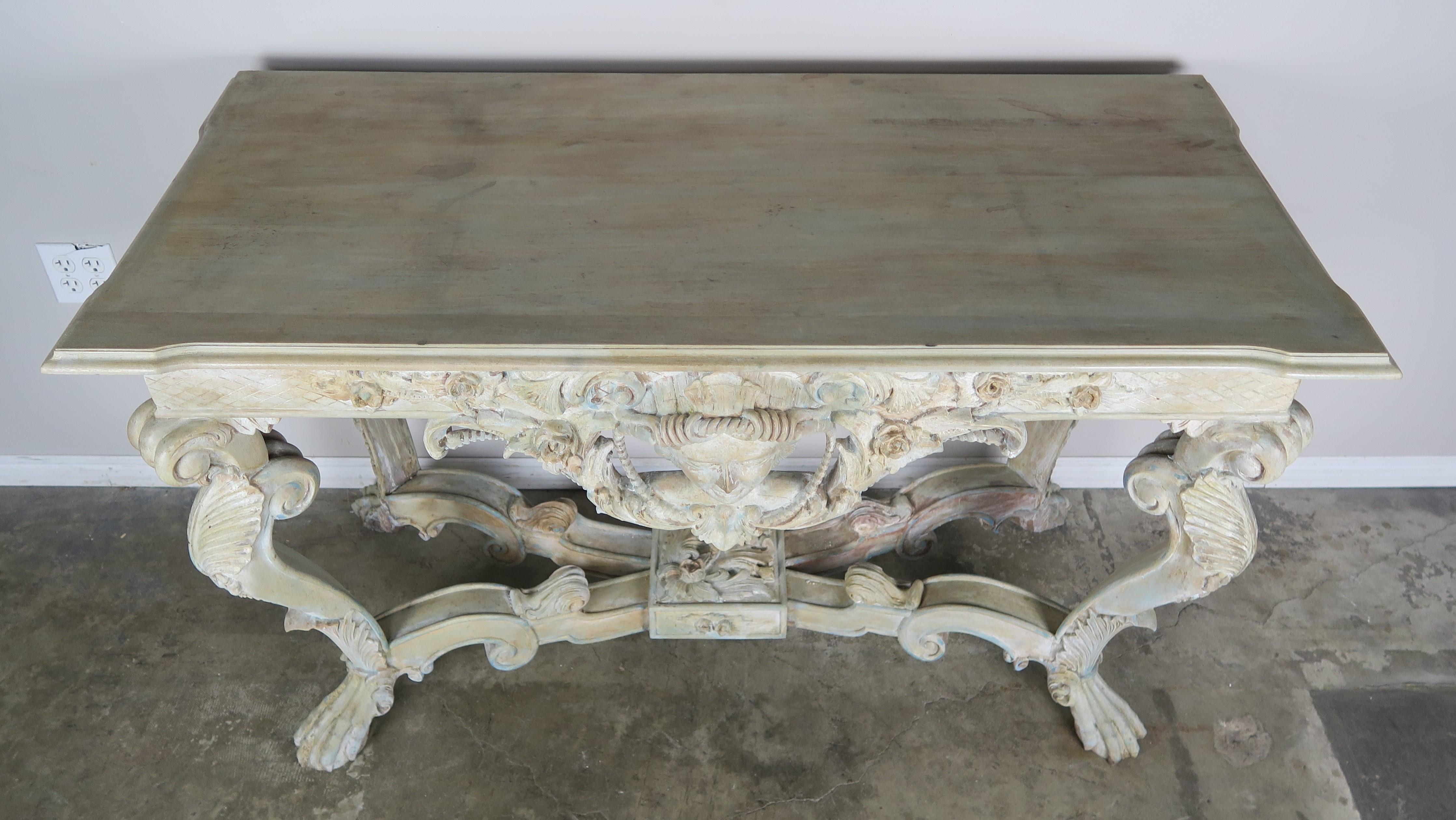 Early 20th Century French Carved Painted Console Table 4