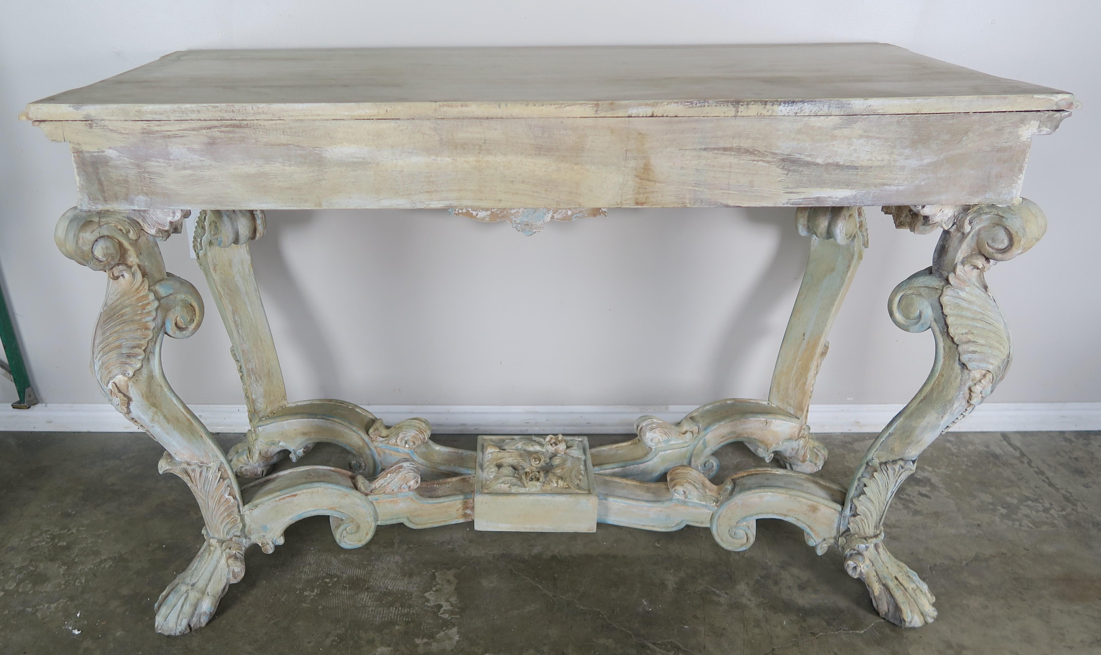 Early 20th Century French Carved Painted Console Table 5