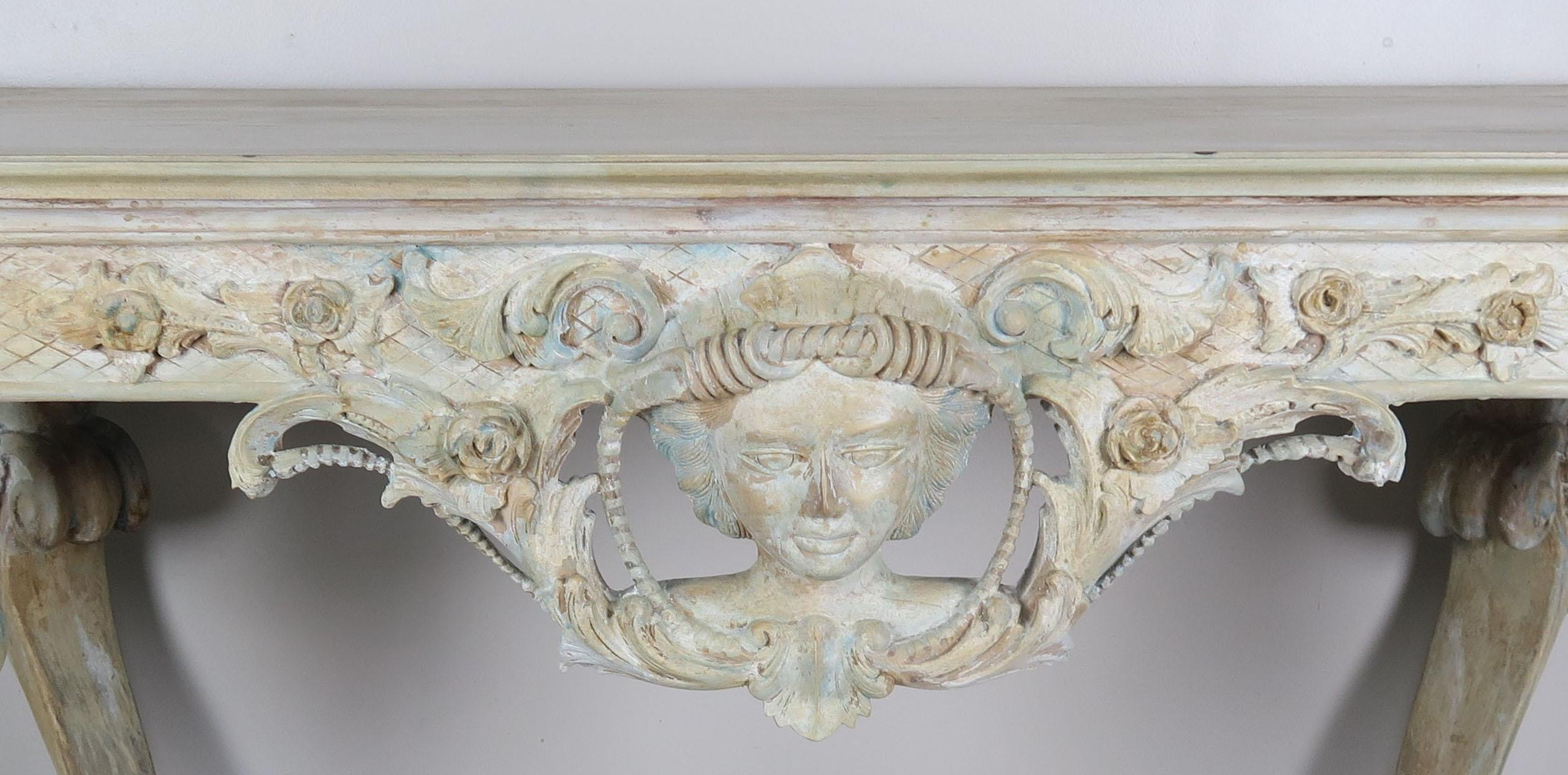 Italian Early 20th Century French Carved Painted Console Table