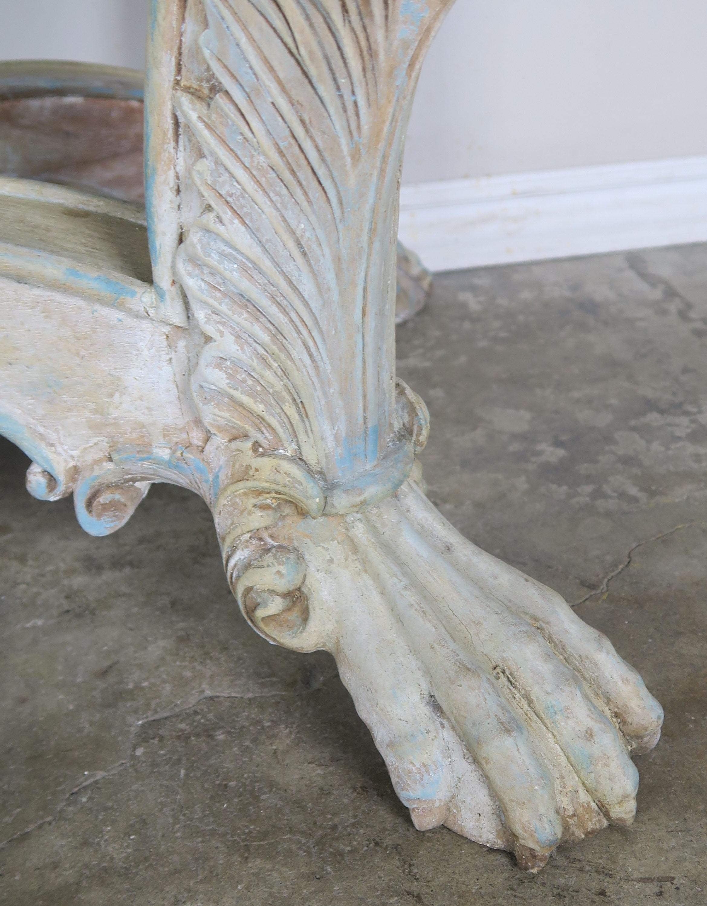 Wood Early 20th Century French Carved Painted Console Table