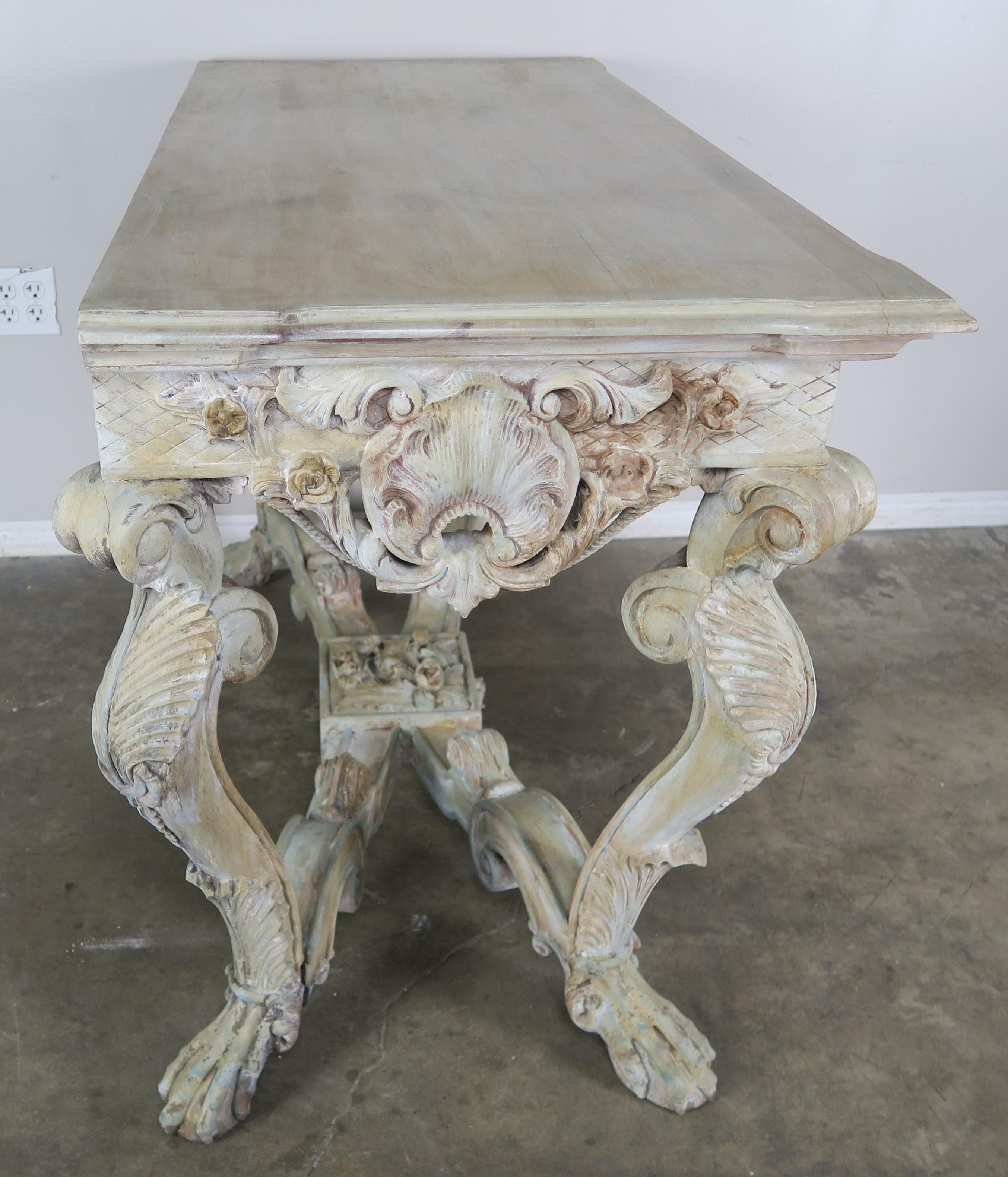 Early 20th Century French Carved Painted Console Table 2