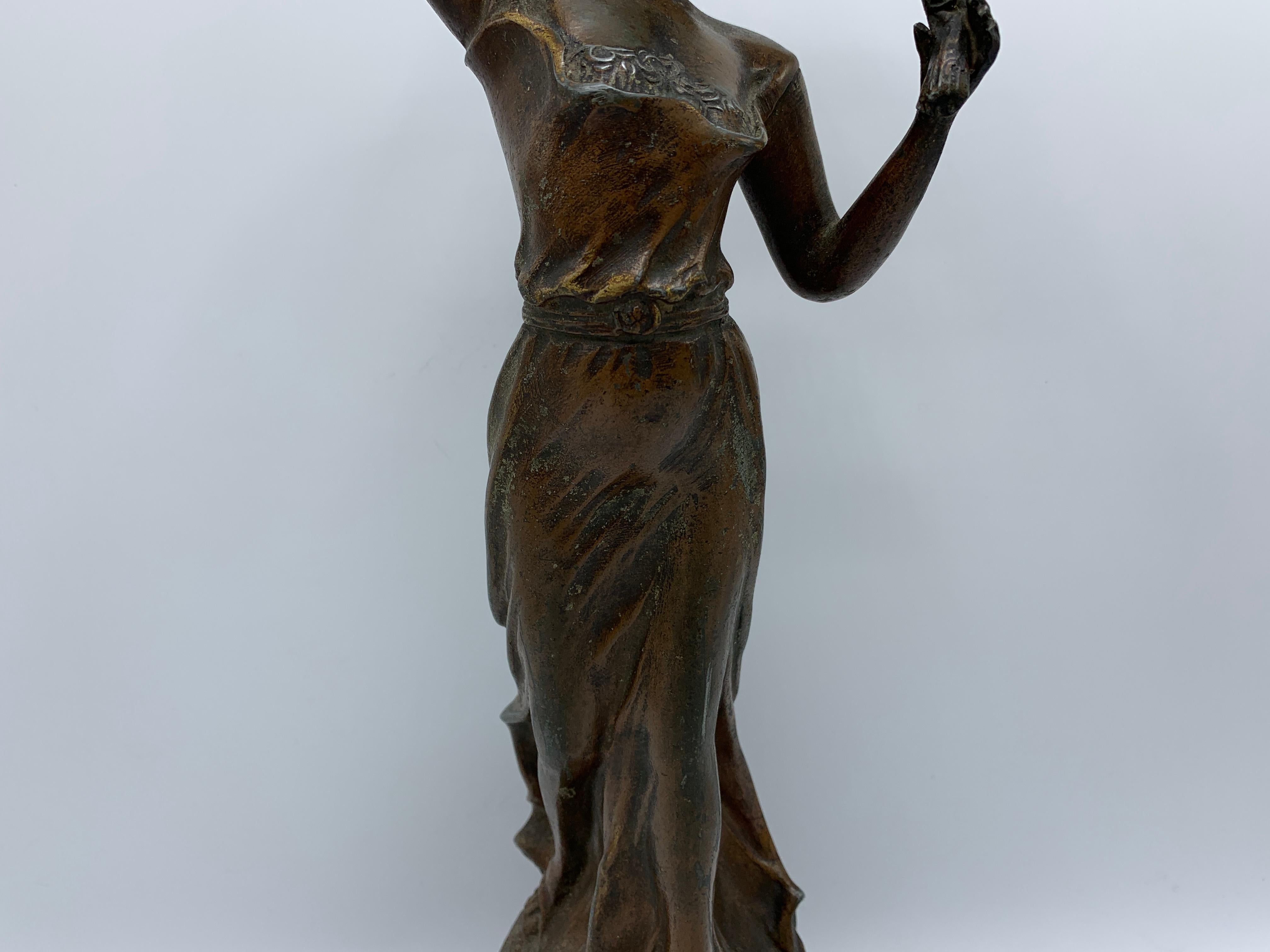 Art Nouveau Early 20th Century French Cast-Metal 'Primèveres, Primrose' Figural Sculpture