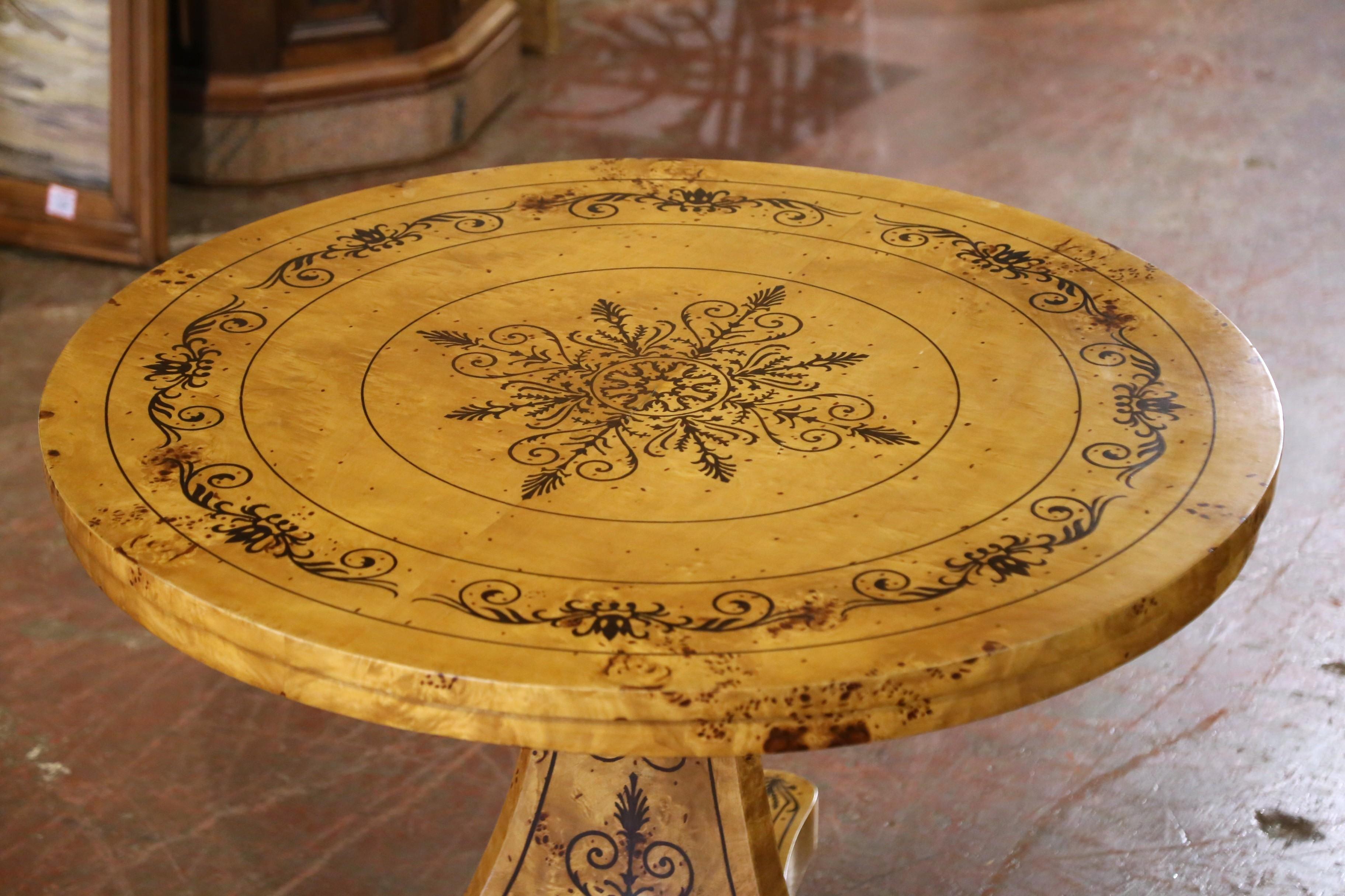 Frühes 20. Jh. Französisch Charles X Stil Wurzelholz Intarsien Gueridon Pedestal Tisch (Charles X.) im Angebot