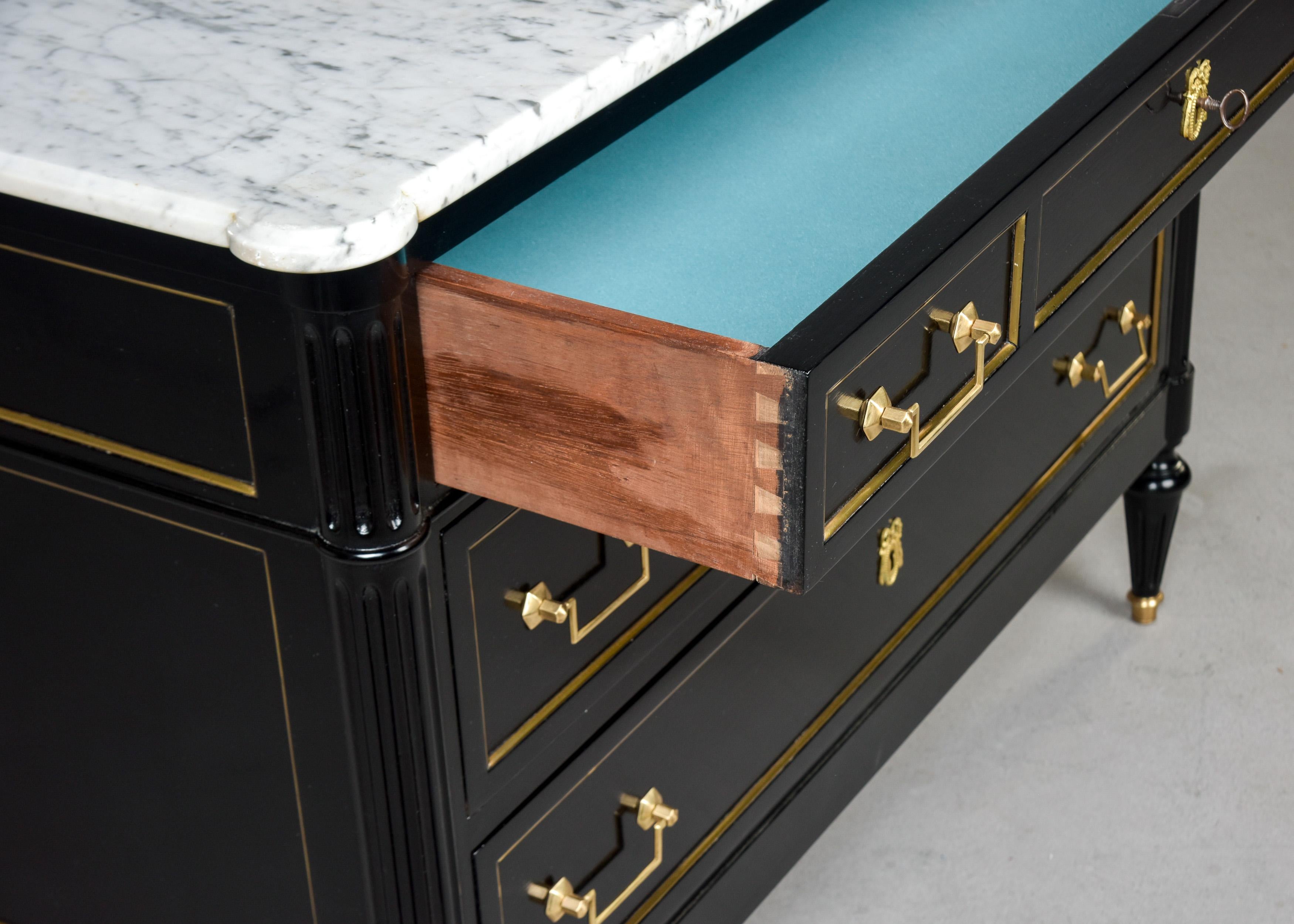 Early 20th C French Ebonised Marble Top Commode For Sale 6