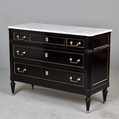 Early 20th C French Ebonised Marble Top Commode