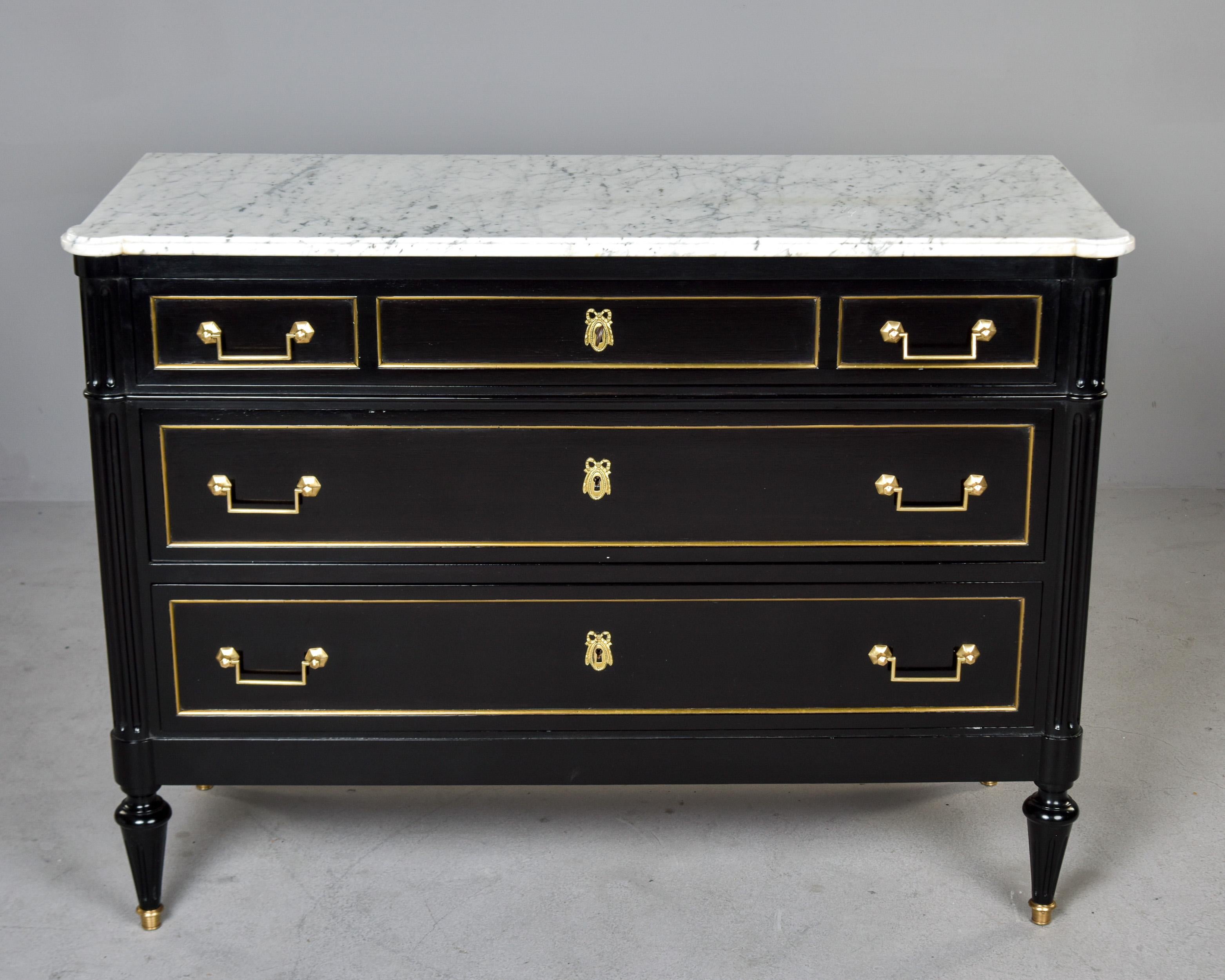 Ebonized Early 20th C French Ebonised Marble Top Commode For Sale