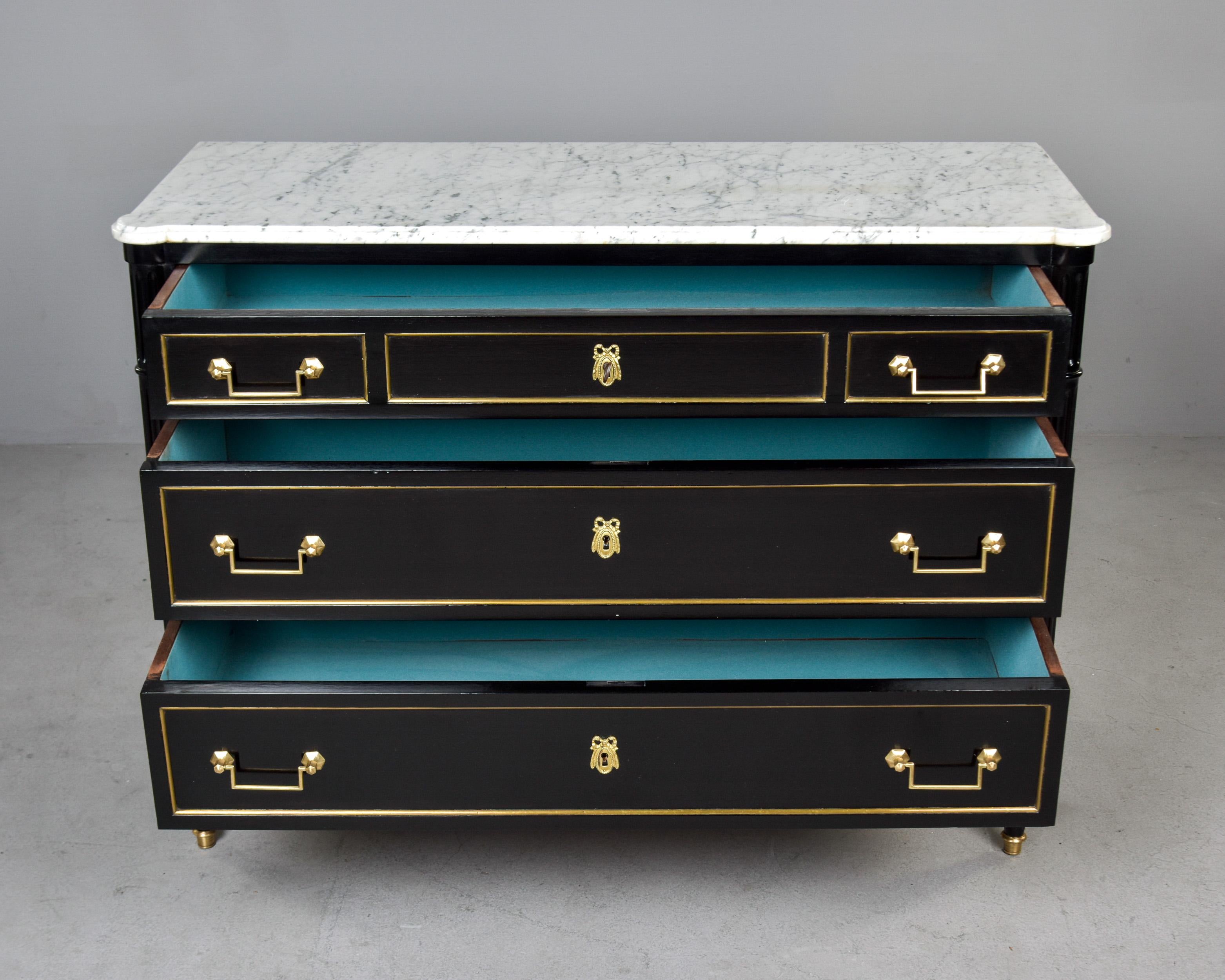 Early 20th C French Ebonised Marble Top Commode In Good Condition For Sale In Troy, MI