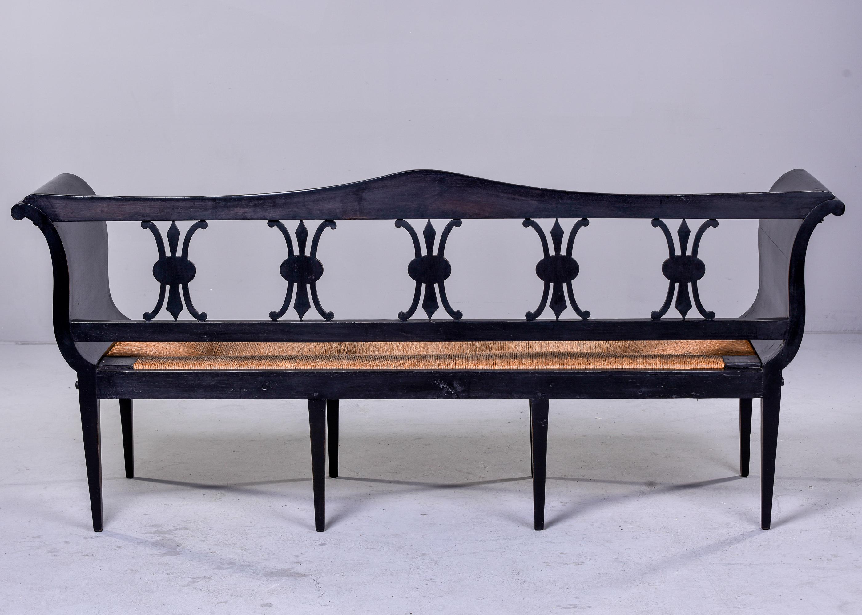 Early 20th C. French Ebonised Settee with Rush Seat 6