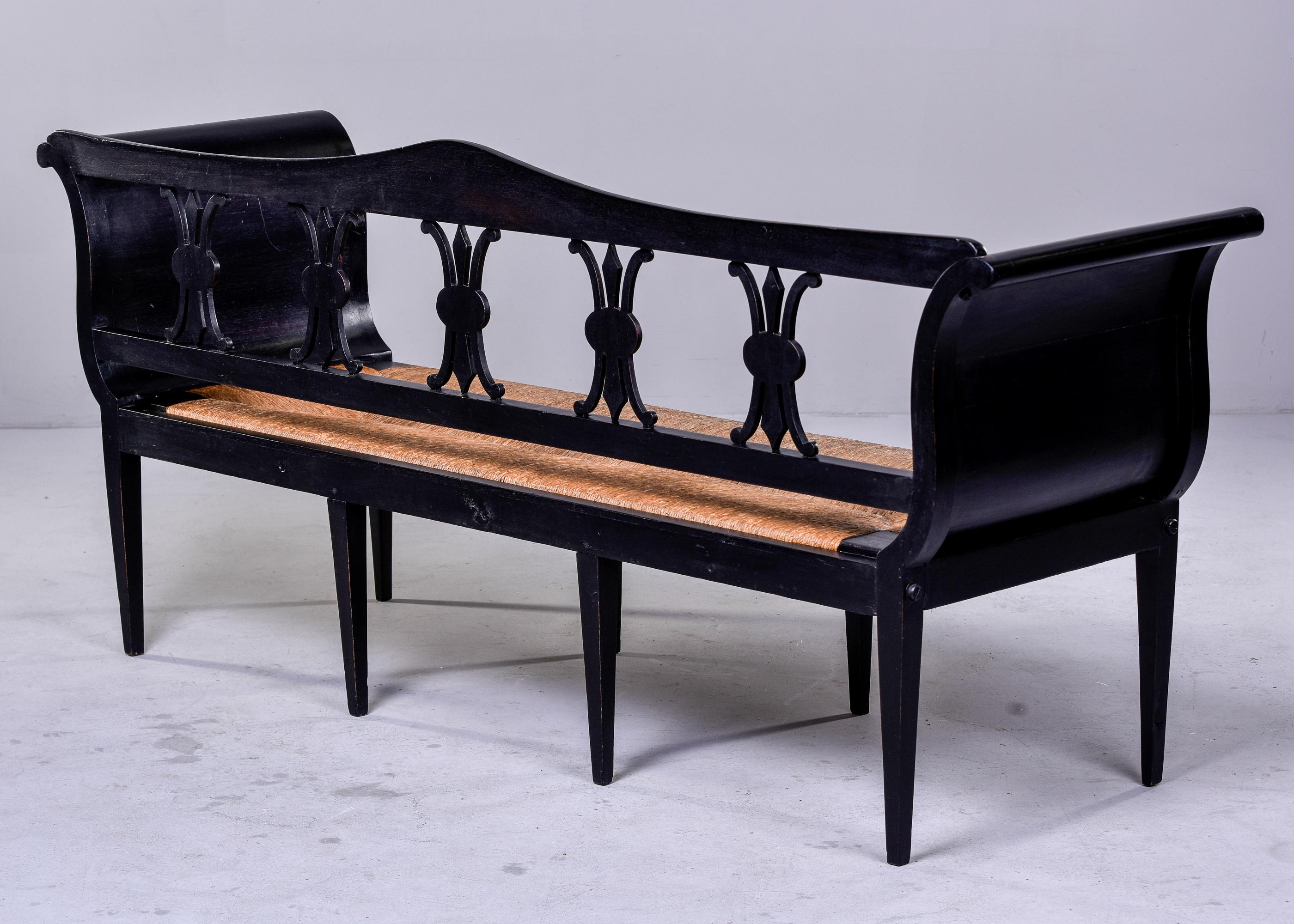 Early 20th C. French Ebonised Settee with Rush Seat 7
