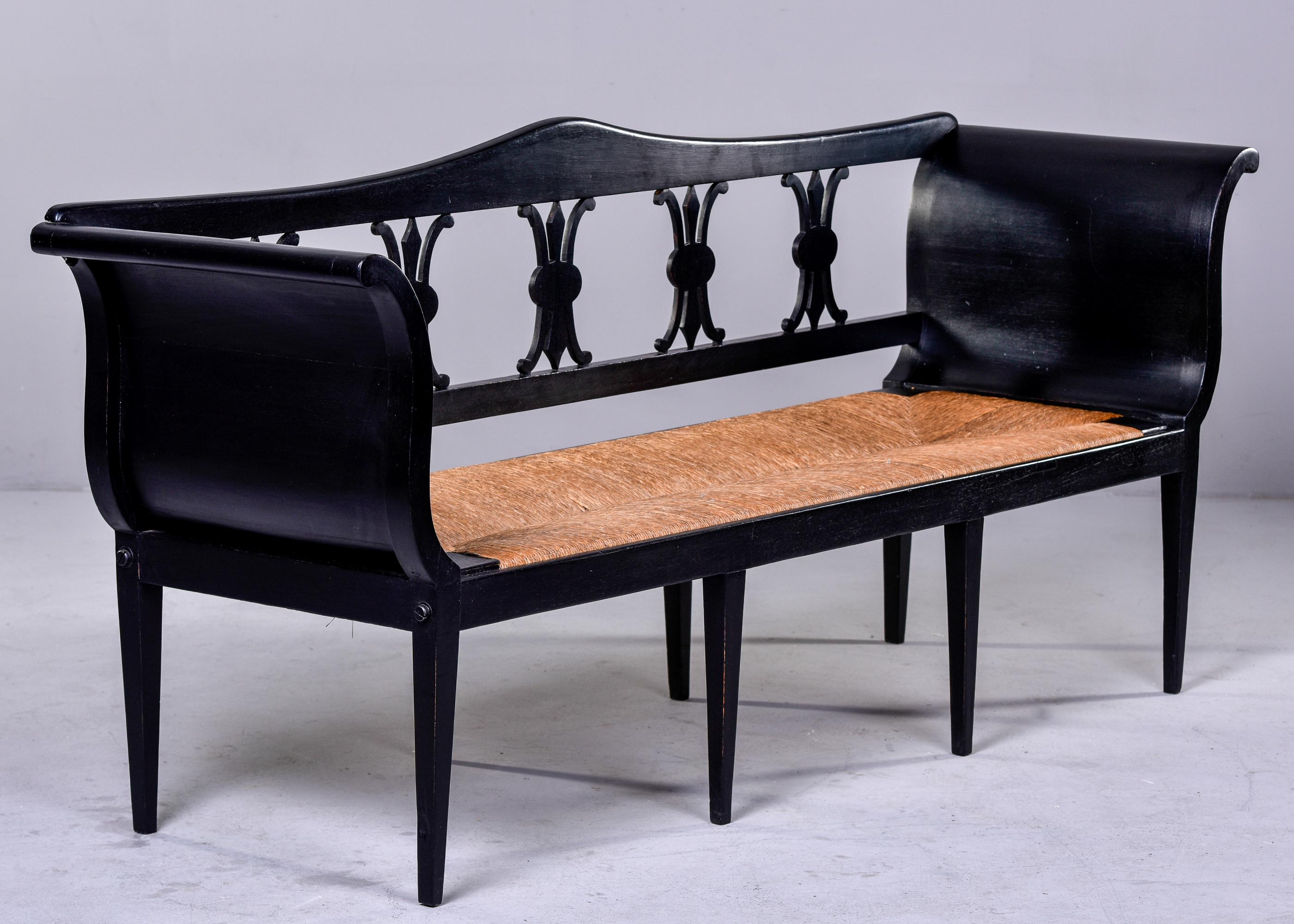 Early 20th C. French Ebonised Settee with Rush Seat 9