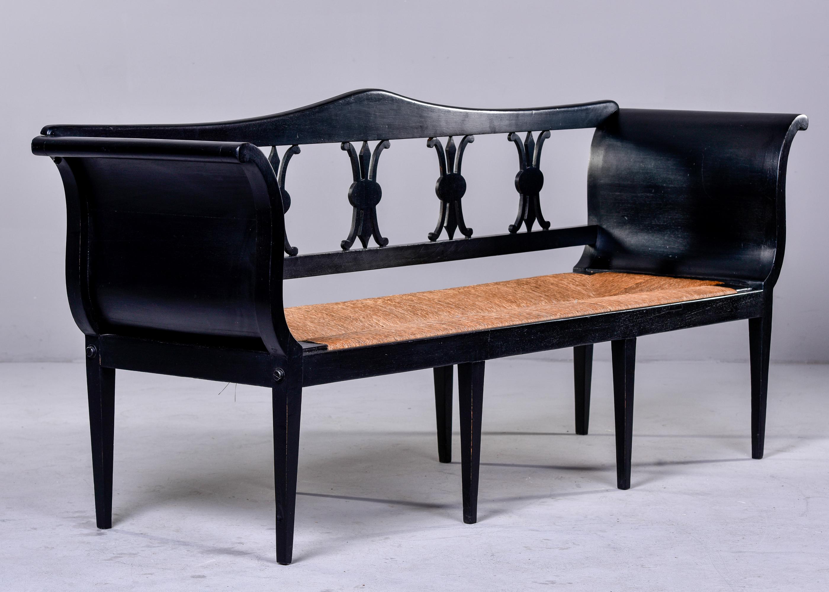 Early 20th C. French Ebonised Settee with Rush Seat 10