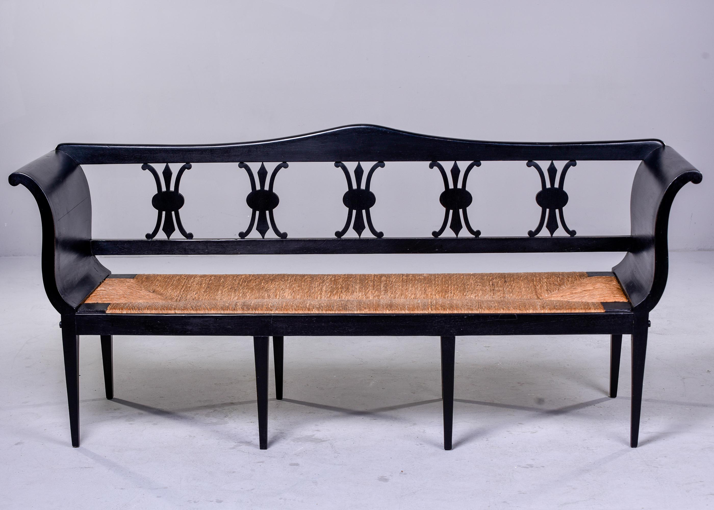 Early 20th C. French Ebonised Settee with Rush Seat In Good Condition In Troy, MI