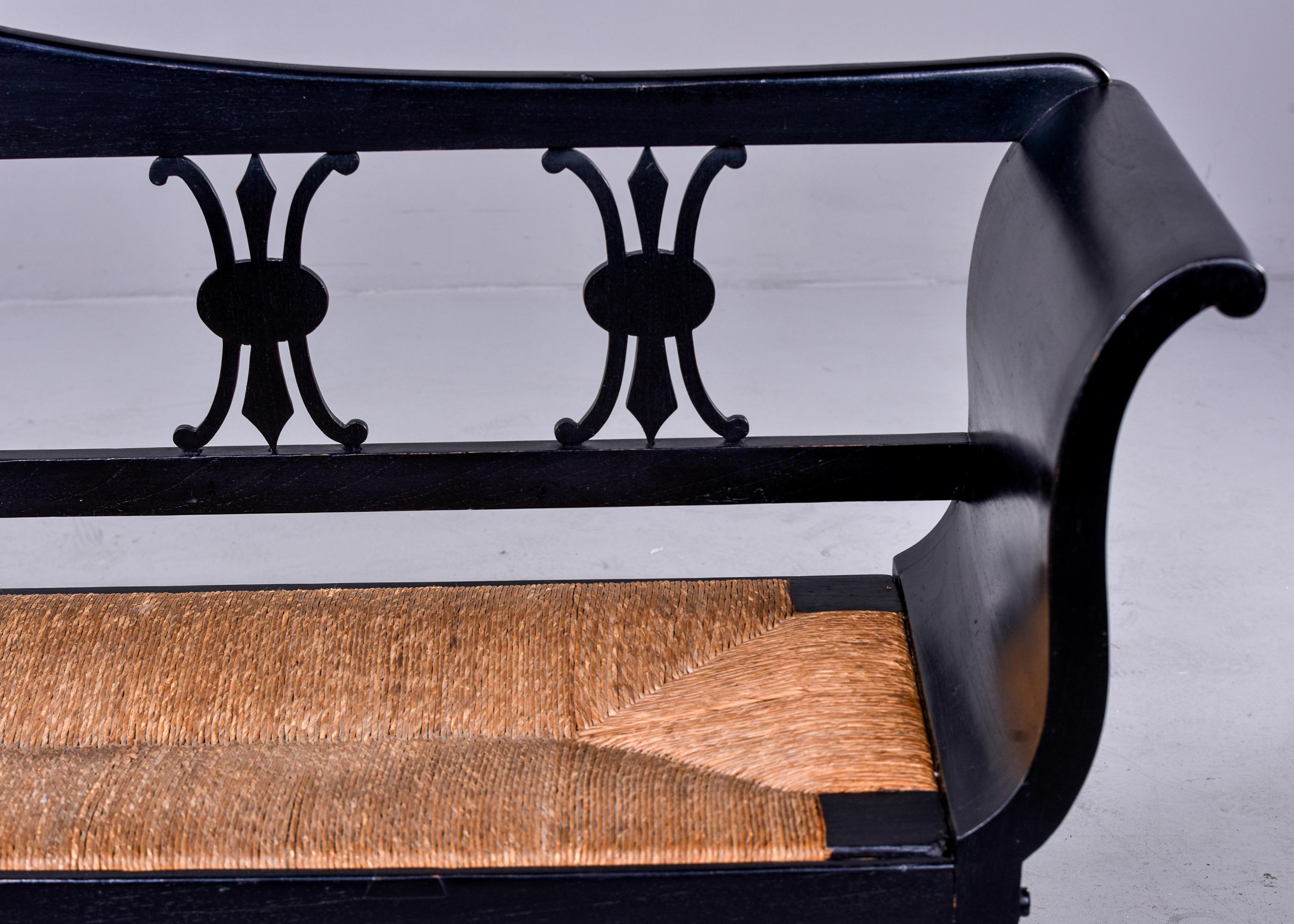 20th Century Early 20th C. French Ebonised Settee with Rush Seat