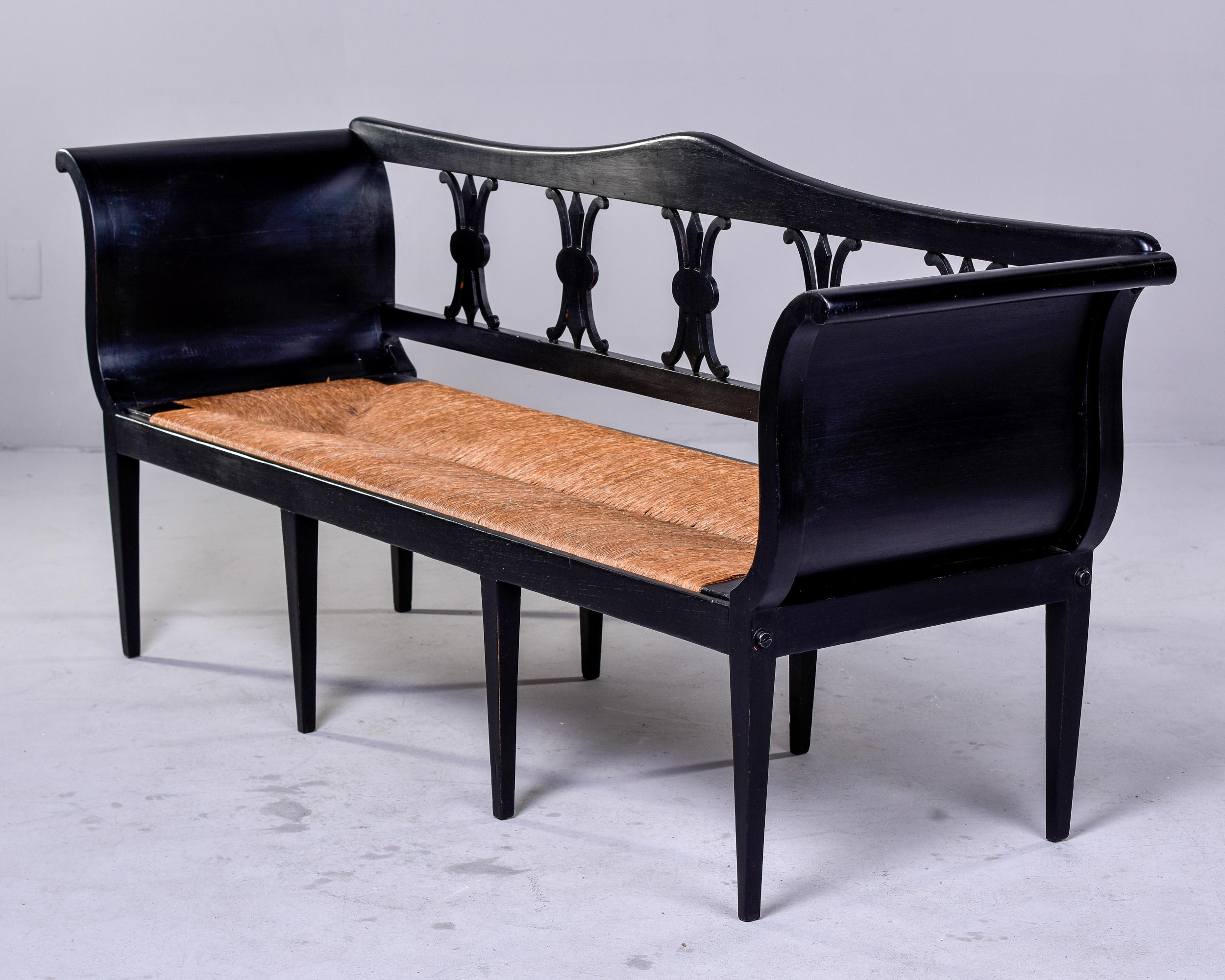 Early 20th C. French Ebonised Settee with Rush Seat 3